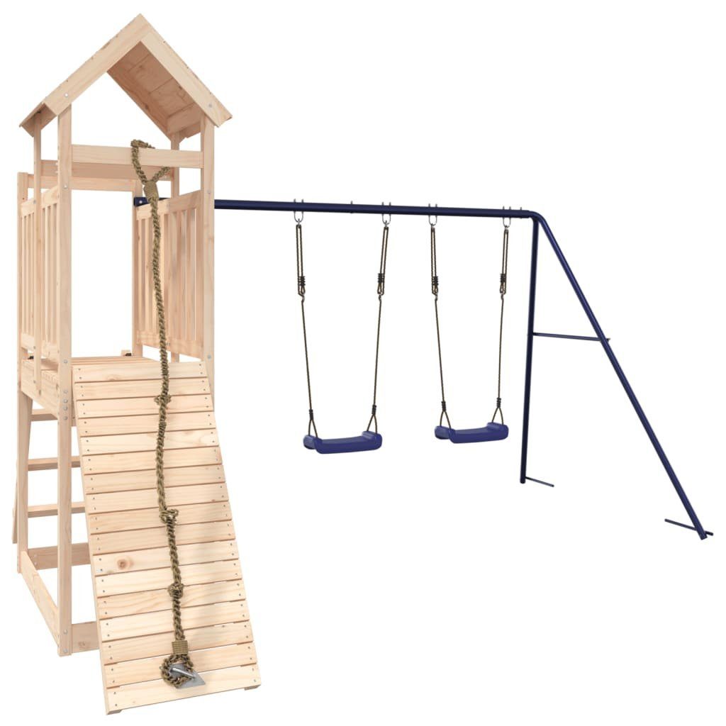 vidaXL Spielhaus Spielturm Kiefer Kletterwand mit Kletterturm Schaukeln Kind Massivholz