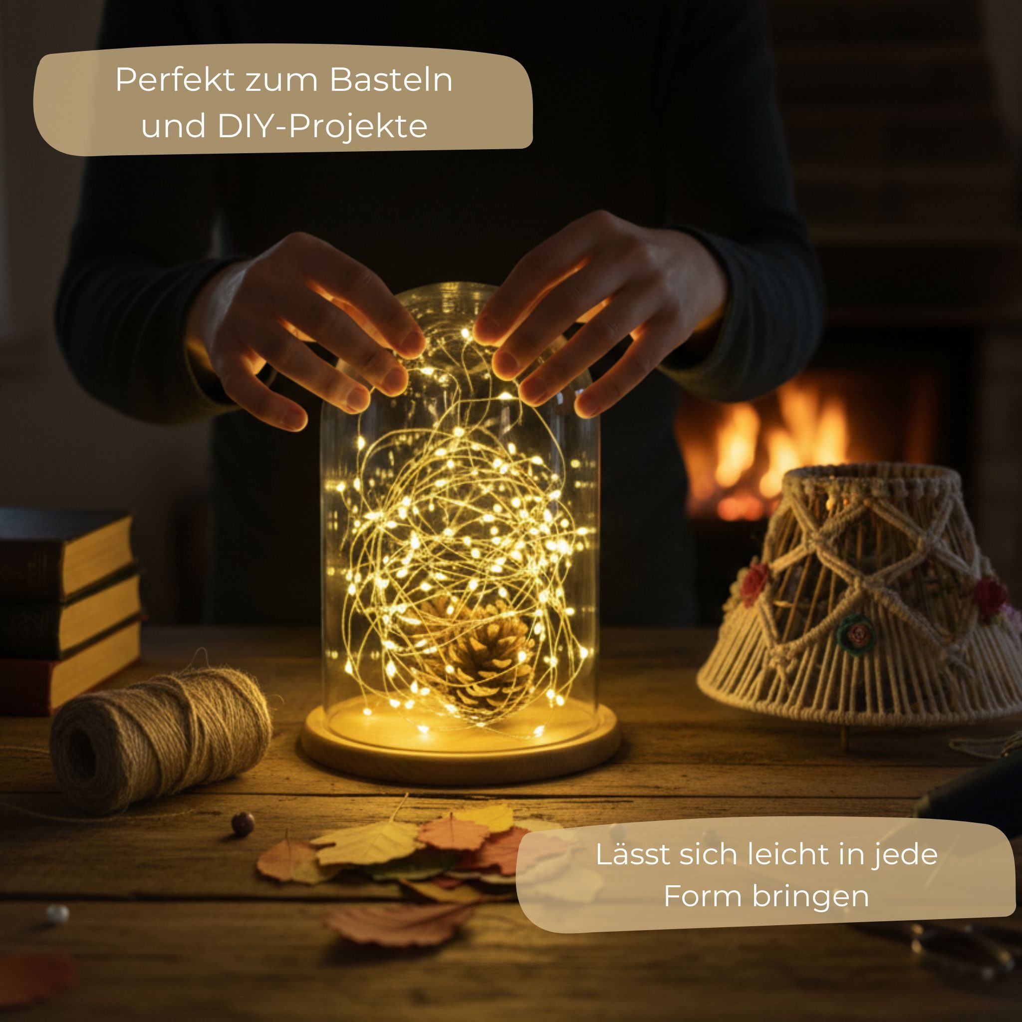 matches21 HOME & HOBBY LED-Lichterkette Mini Lichterkette 1 m, 20 LED Timer Batterie warmweiß innen, 20-flammig, Micro Draht Beleuchtung Indoor Leuchtdeko – Bild 4 von 5