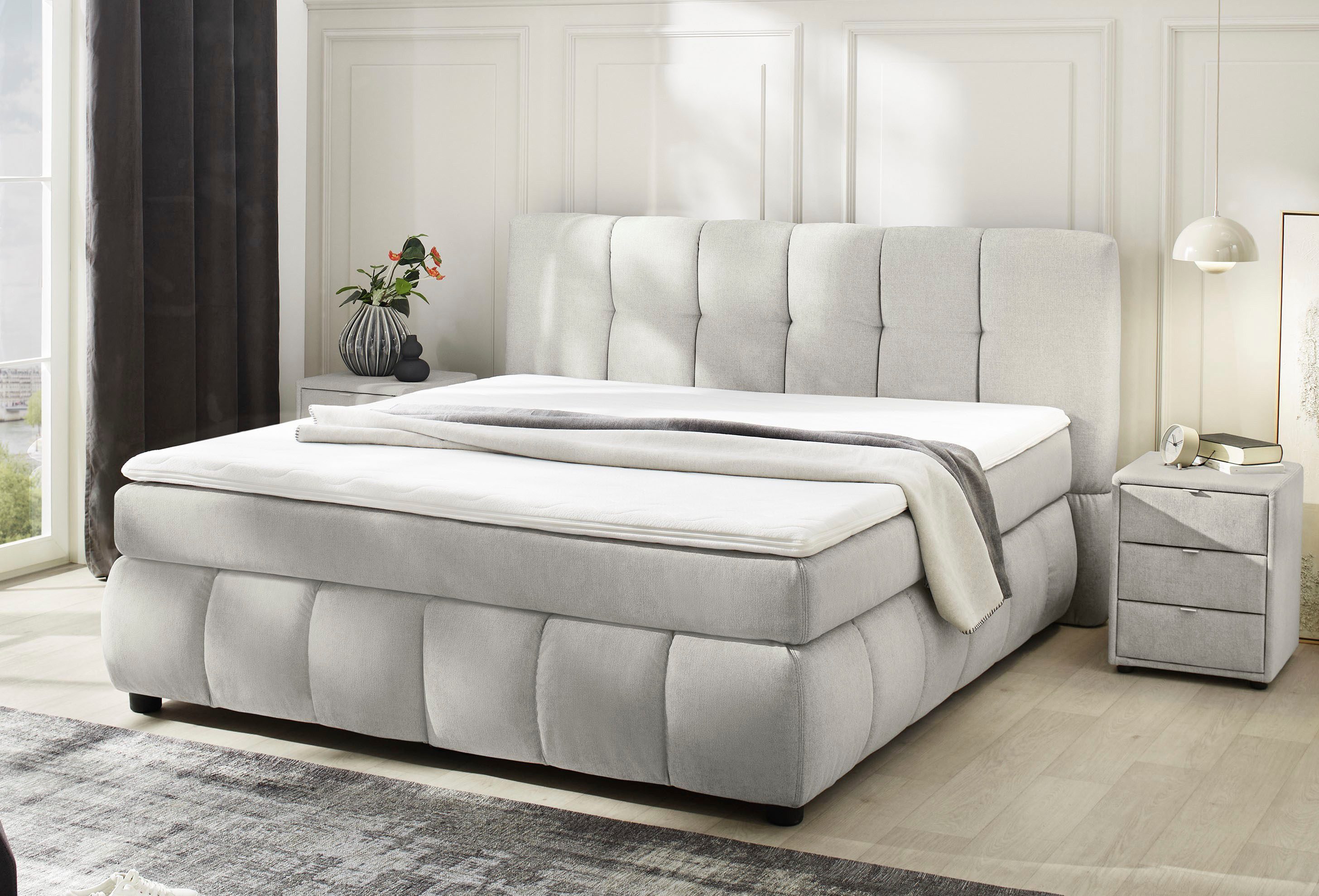 Jockenhöfer Gruppe Boxspringbett Cora, Wende-Bonell-Federkern-Matratze (H2/H3), PU-Schaum Topper