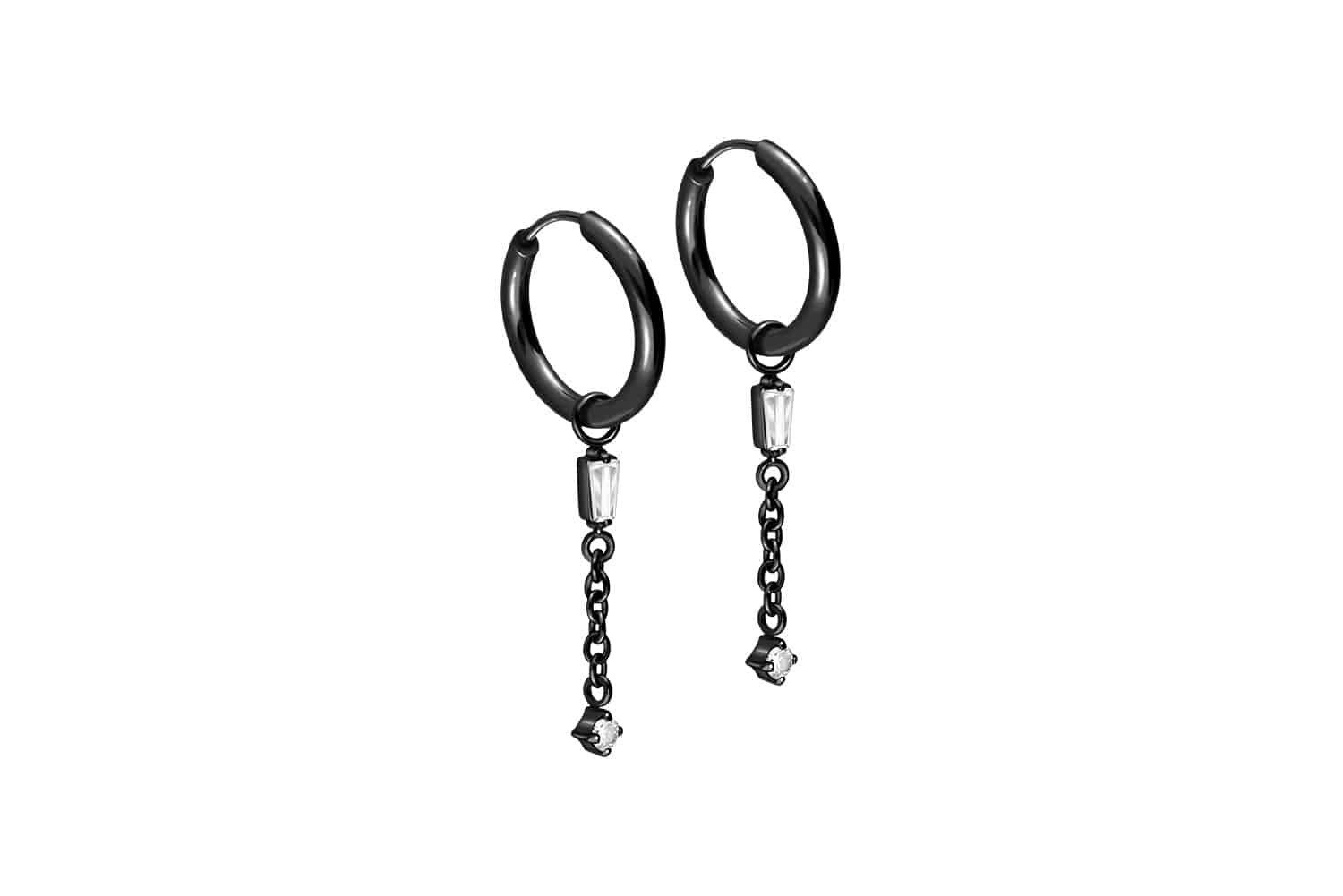 Paar Creolen Chirurgenstahl Ohrclicker Creolen 2 KRISTALLE + KETTE