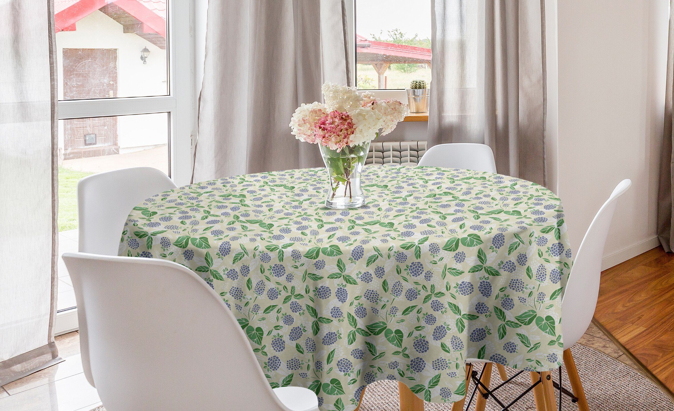 Abakuhaus Tischdecke Kreis Tischdecke Abdeckung für Esszimmer Küche Dekoration, Botanisch Garten-Blüten-Blätter