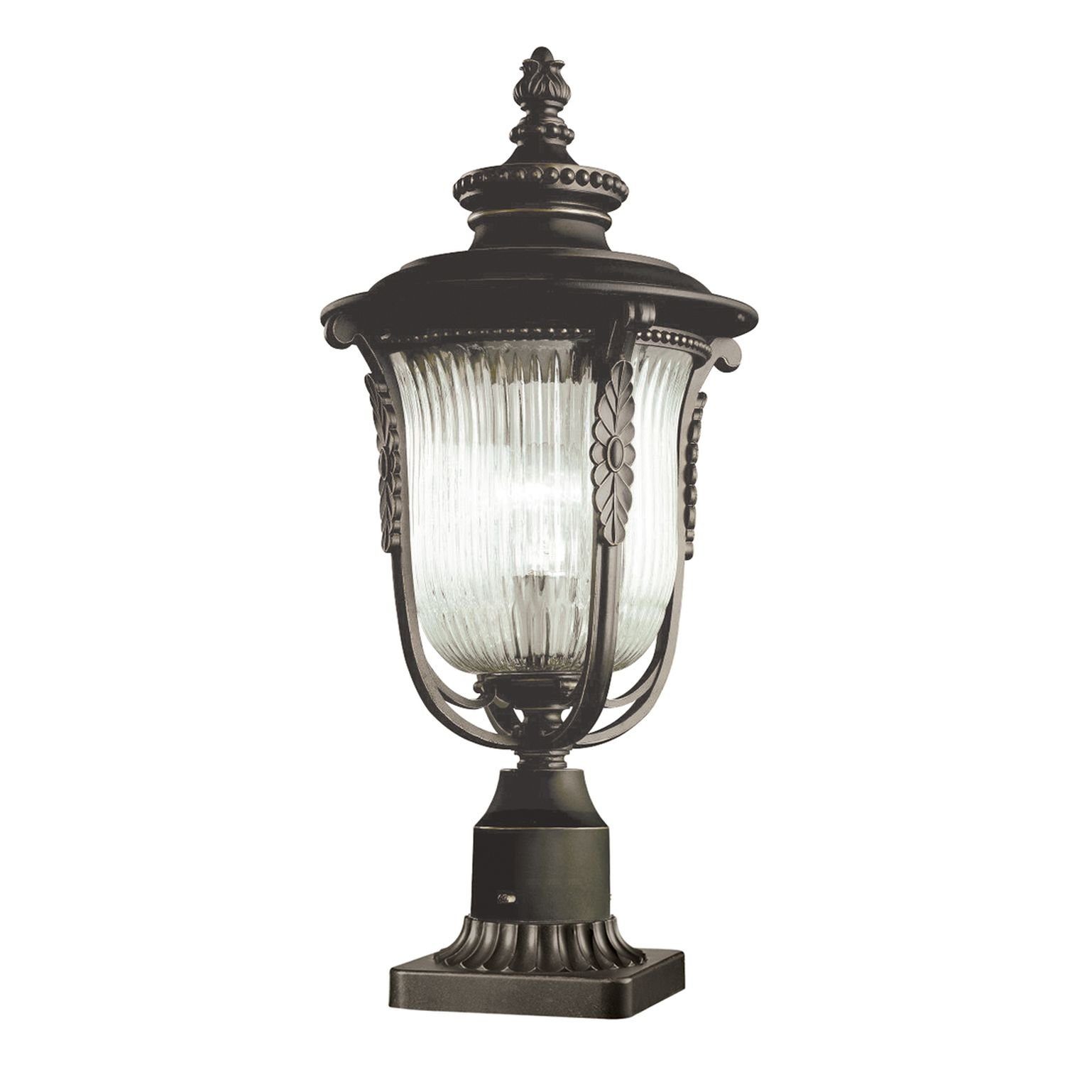 Licht-Erlebnisse Sockelleuchte MORGANA, ohne Leuchtmittel, Stehlampe Gartenleuchte Metall Riffelglas rustikal Außenleuchte Lampe