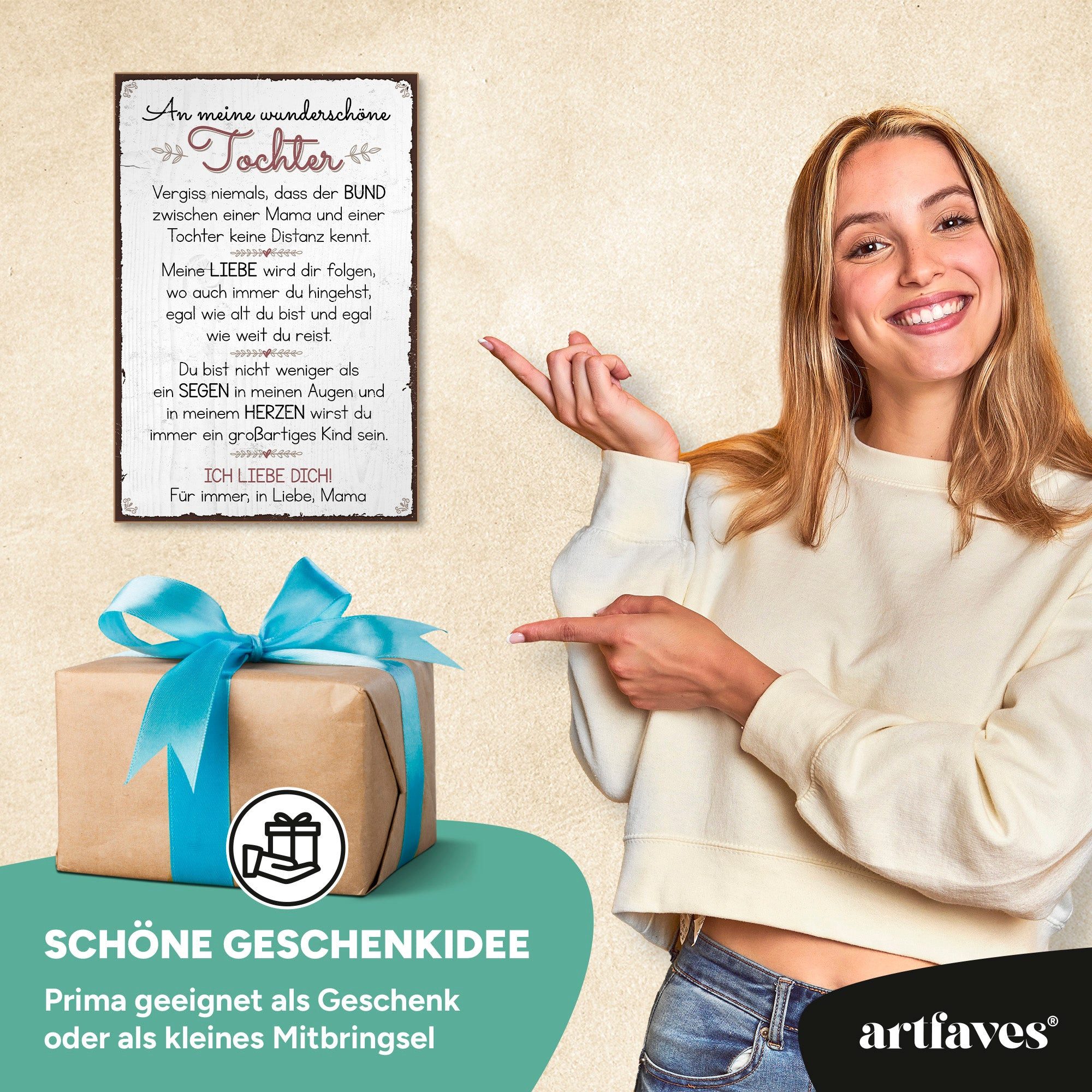 ARTFAVES Holzbild Schild mit Spruch - An meine wunderschöne Tochter - MAMA - Muttertag – Bild 4 von 5