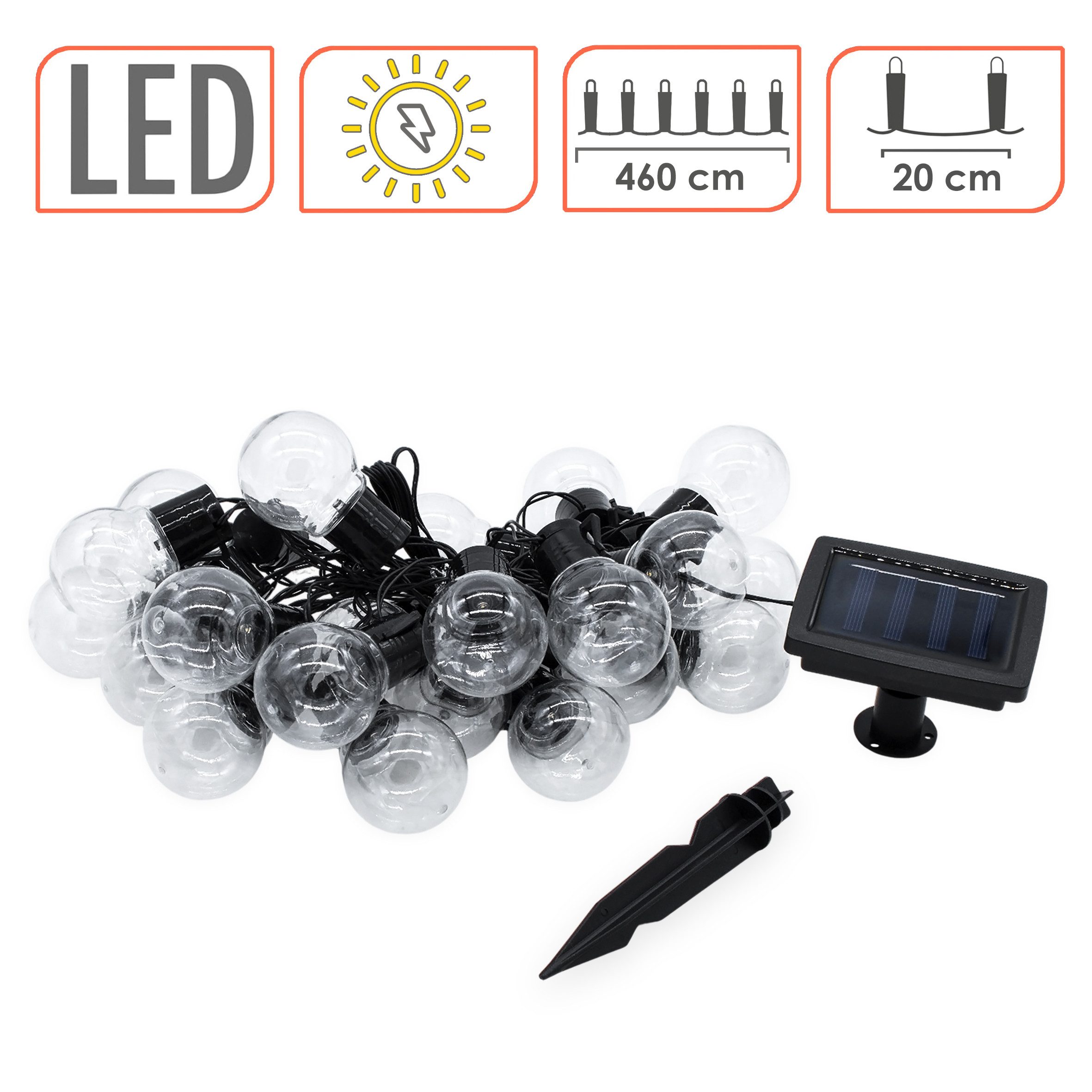Spetebo LED-Lichterkette LED Solar Lichterkette mit 24 Glühbirnen - 460 cm, 24-flammig, inklusive Klemmvorrichtung
