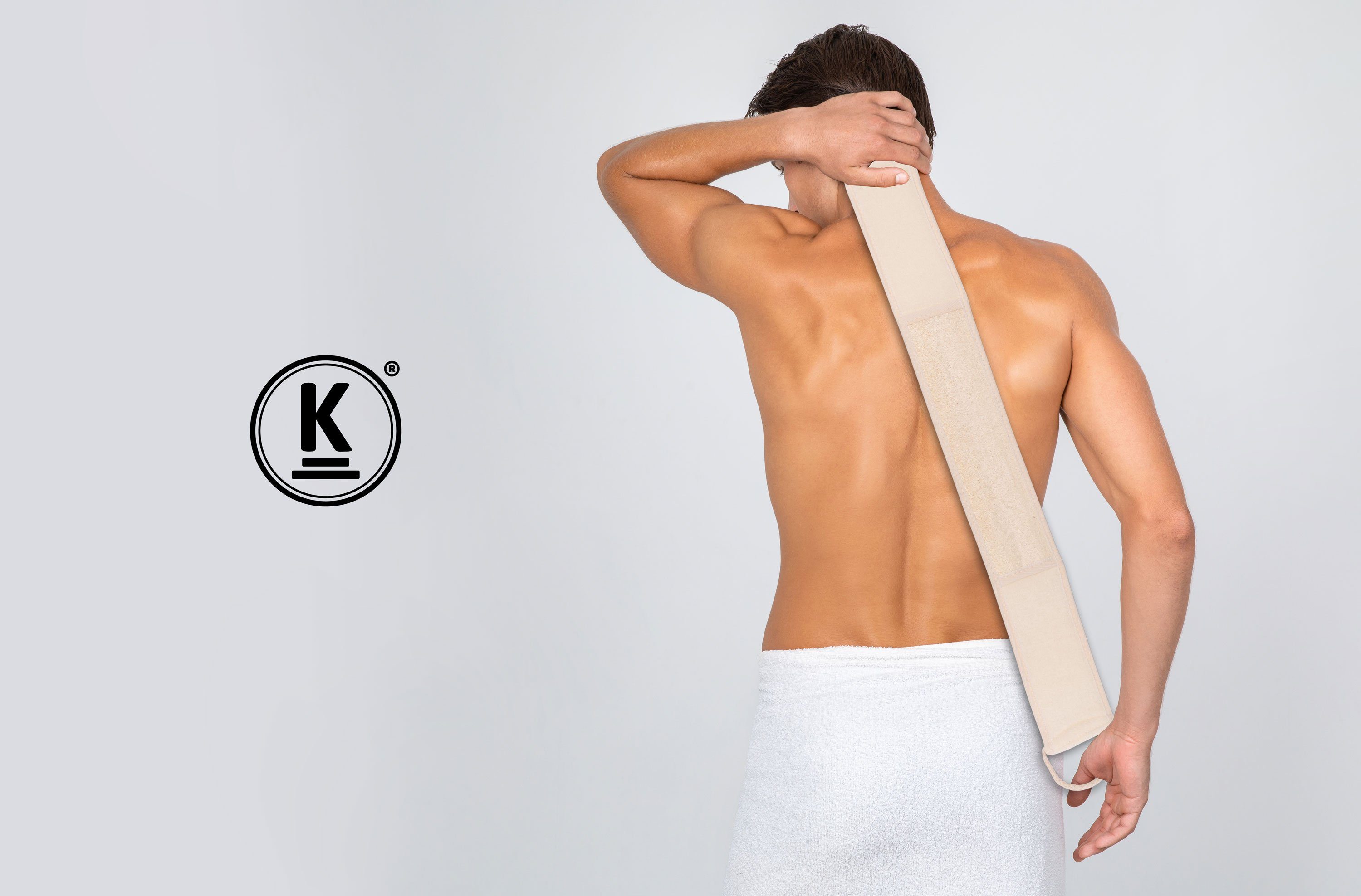 K-Pro Badebürste Rückenschrubber - Duschpflege - Luffa Peelinggurt, 1-tlg., Peelinghilfe, Hautmassage, Wellness