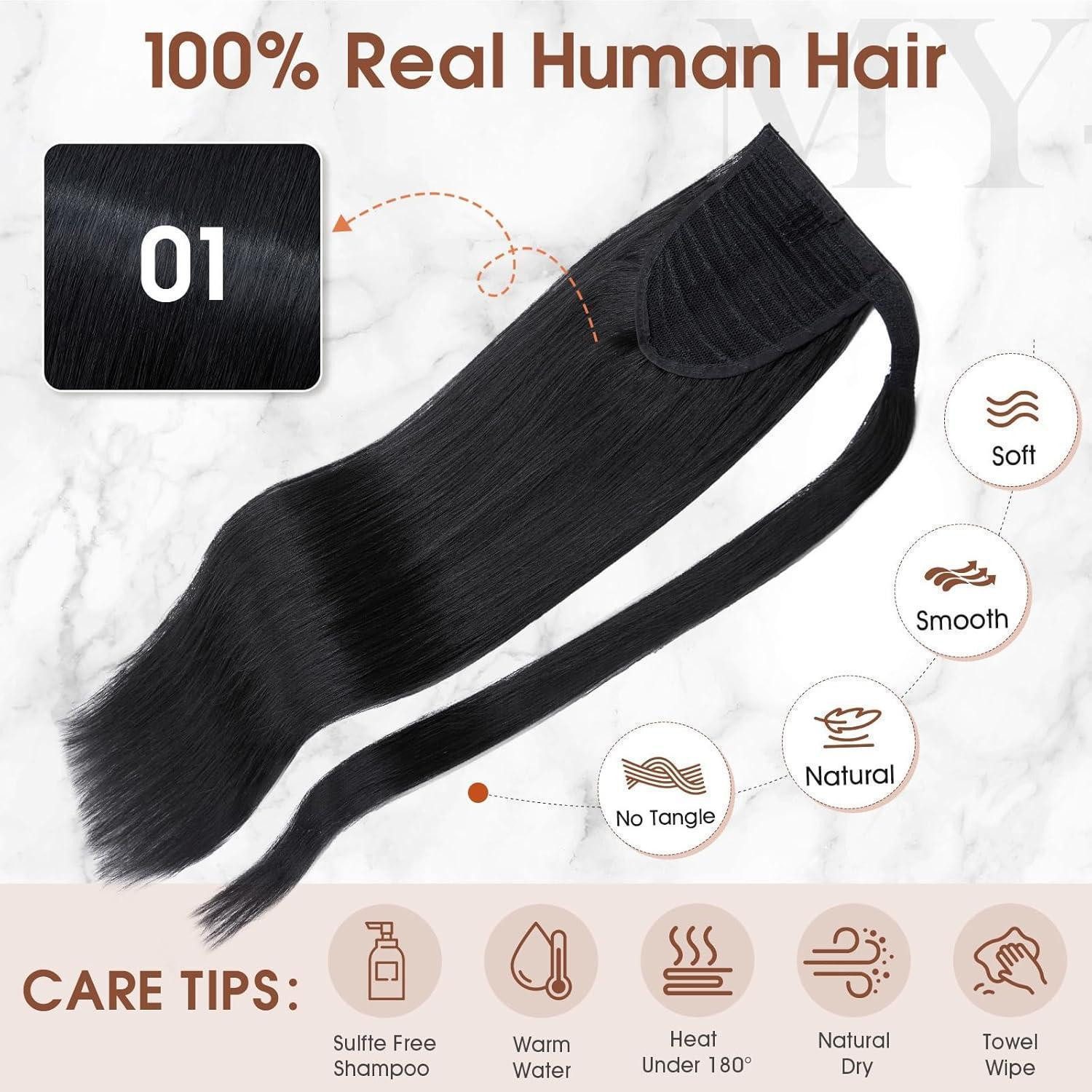 LuxusKollektion Echthaar-Extension Pferdeschwanz Haarverlängerung Echthaar Zopf 40 cm-80g 01 Schwarz