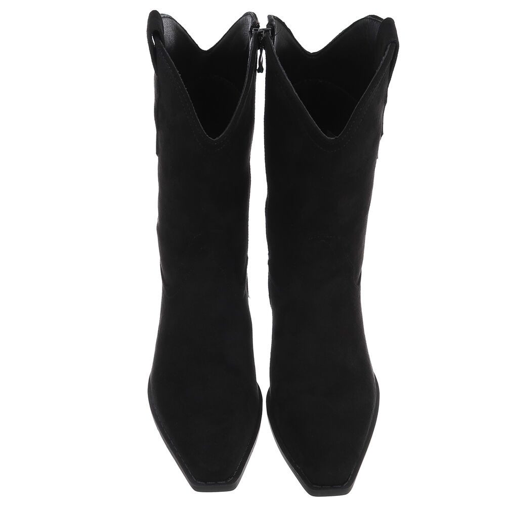 Ital-Design Stilvoller Cowboystiefel mit praktischem Reißverschluss Westernstiefelette (90482509) Blockabsatz Stiefeletten in Schwarz – Bild 4 von 5