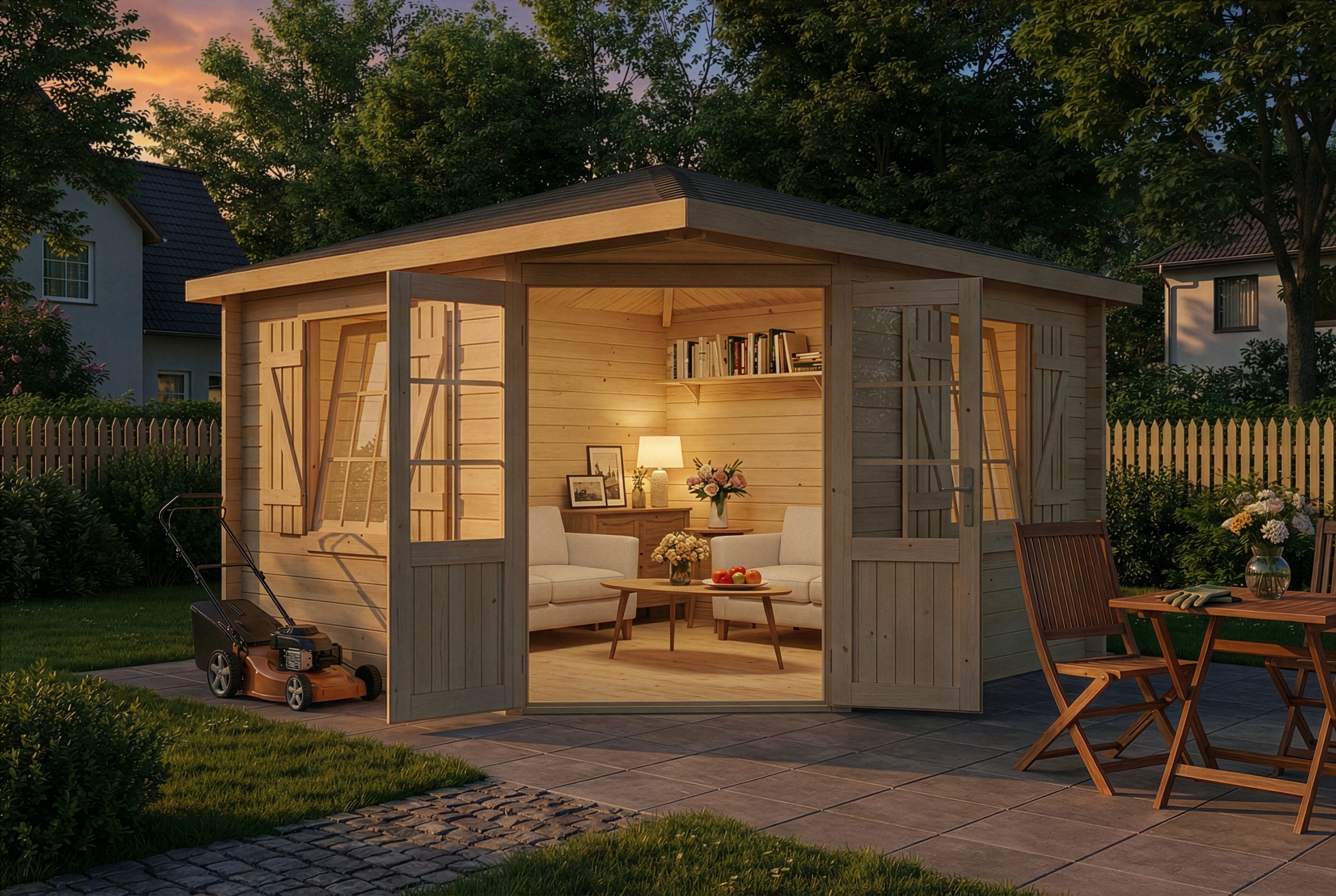 Alpholz Gartenhaus Holz 5-Eck Monica Royal, BxT: 368x368 cm, in Naturbelassen mit 28mm Wandstärke