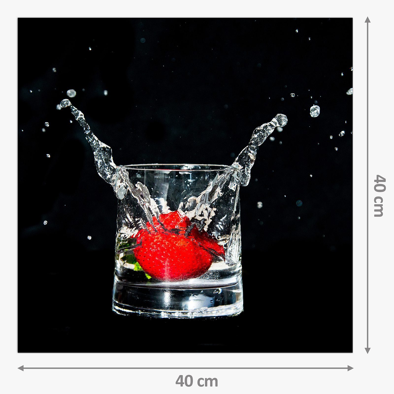 Primedeco Küchenrückwand Küchenrückwand Spritzschutz Glas in mit Motiv Erdbeere Wasserglas