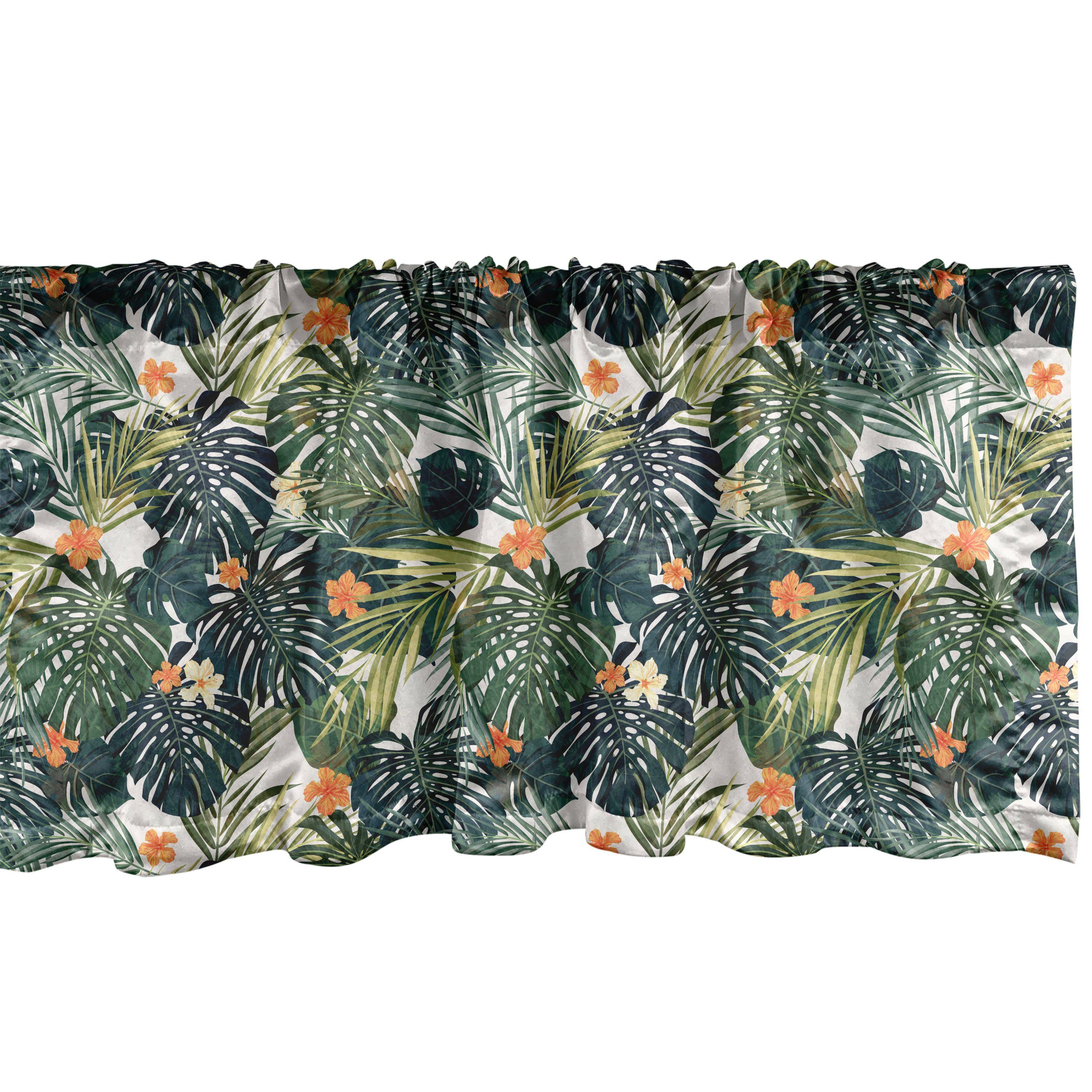 Scheibengardine Vorhang Volant für Küche Schlafzimmer Dekor mit Stangentasche, Abakuhaus, Microfaser, Grün Hawaiische tropische Flora