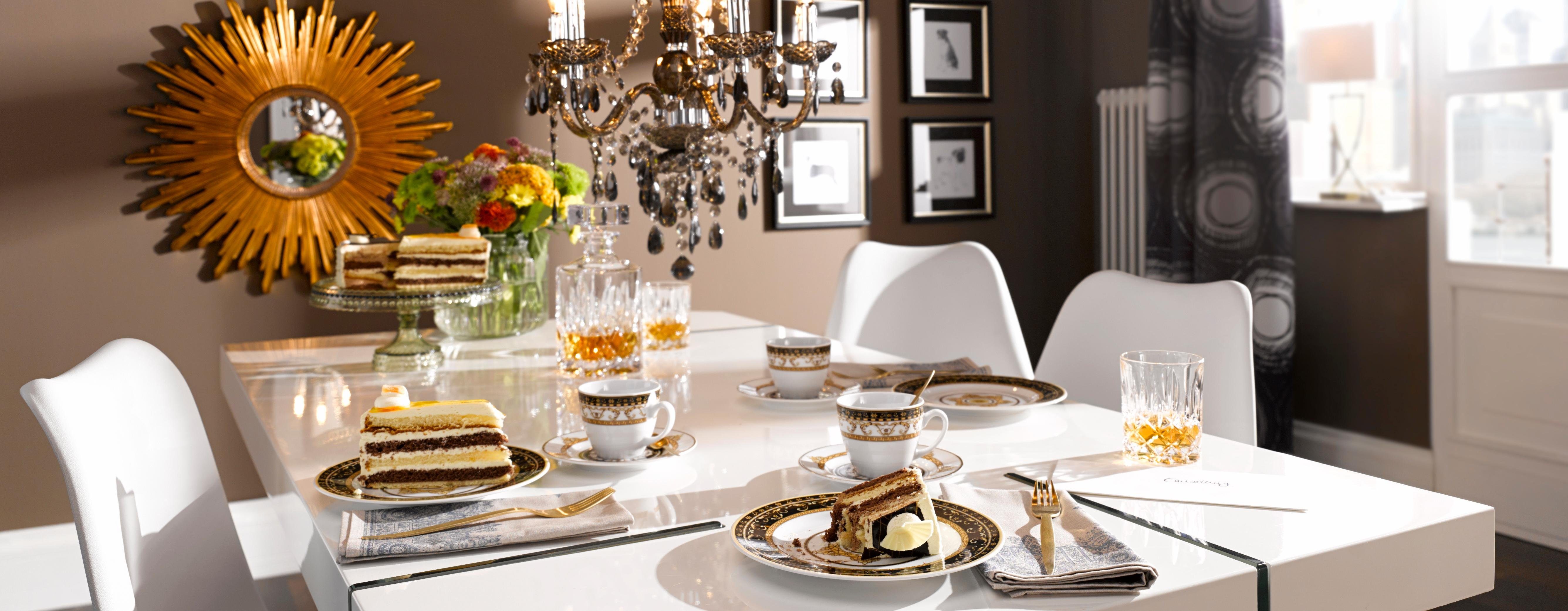 CreaTable Kaffeeservice Geschirr-Set Majestosa (18-tlg), 6 Personen, Porzellan, Service, Dekor schwarz abgesetzt, 18 Teile, für 6 Personen
