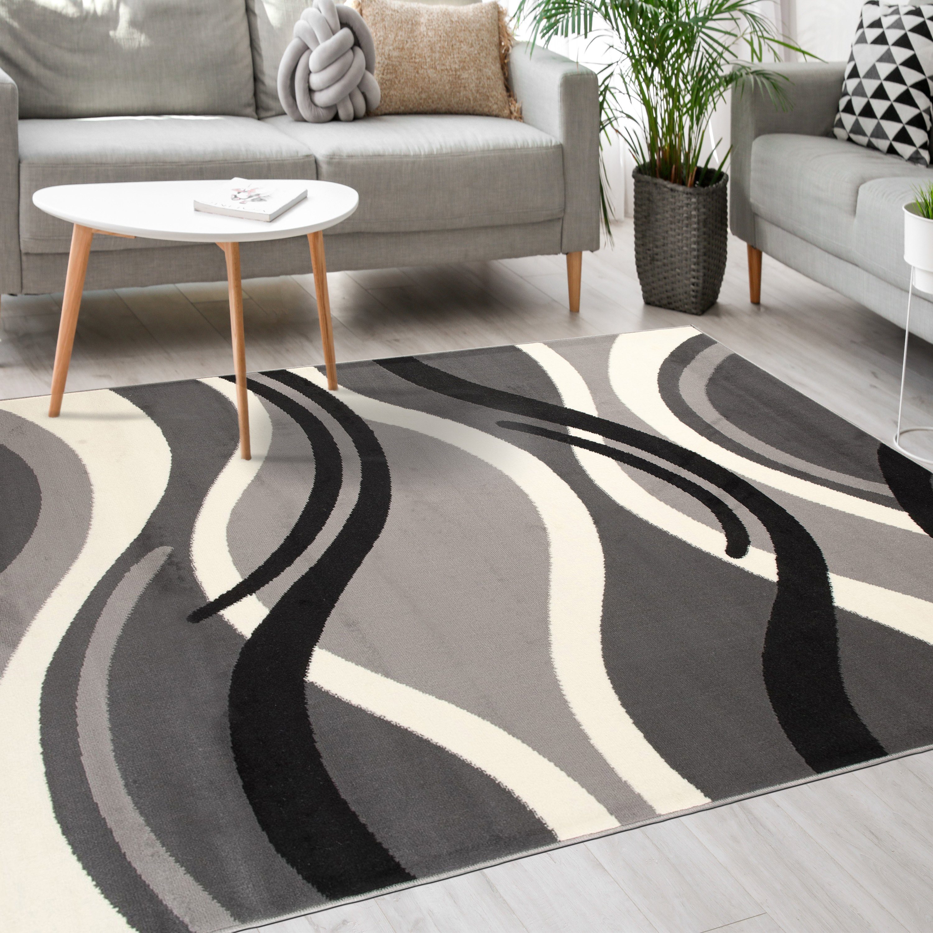 Mazovia Designteppich Modern Teppich Kurzflor Wohnzimmerteppich Robust und pflegeleicht GRAU, 120 x 170 cm, Fußbodenheizung,Allergiker geeignet,Farbecht,Pflegeleicht,Geometrisch