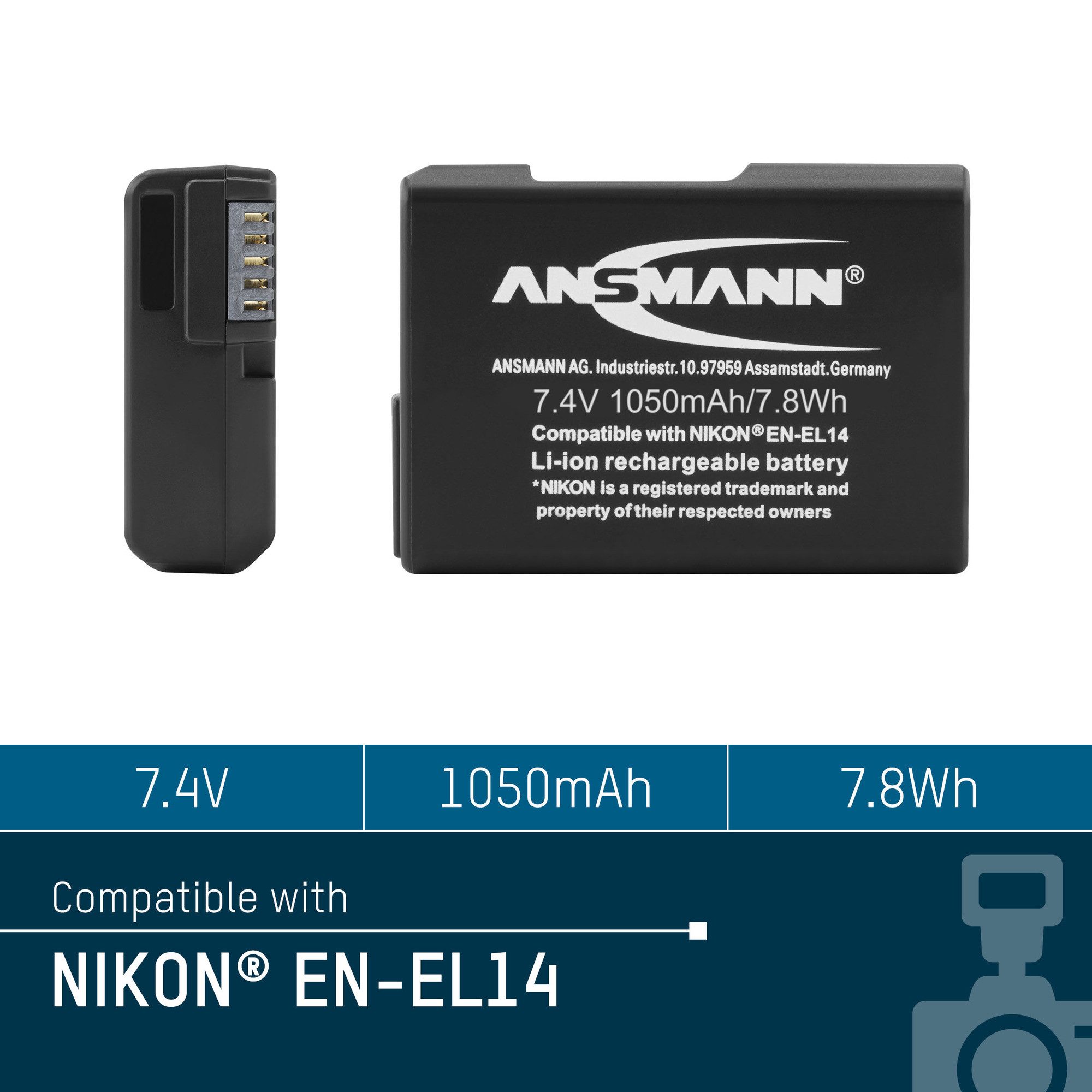 ANSMANN AG Kamera Akku EN EL 14 Li-Ion 7,4V 1050 mAh - für Nikon Coolpix uvm. Akku 1050 mAh (7.4 V)
