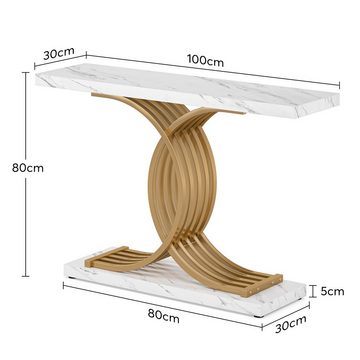 Tribesigns Konsolentisch Marmor Gold, schmal Flurtisch, Metallrahmen, 100x29.5x80 cm