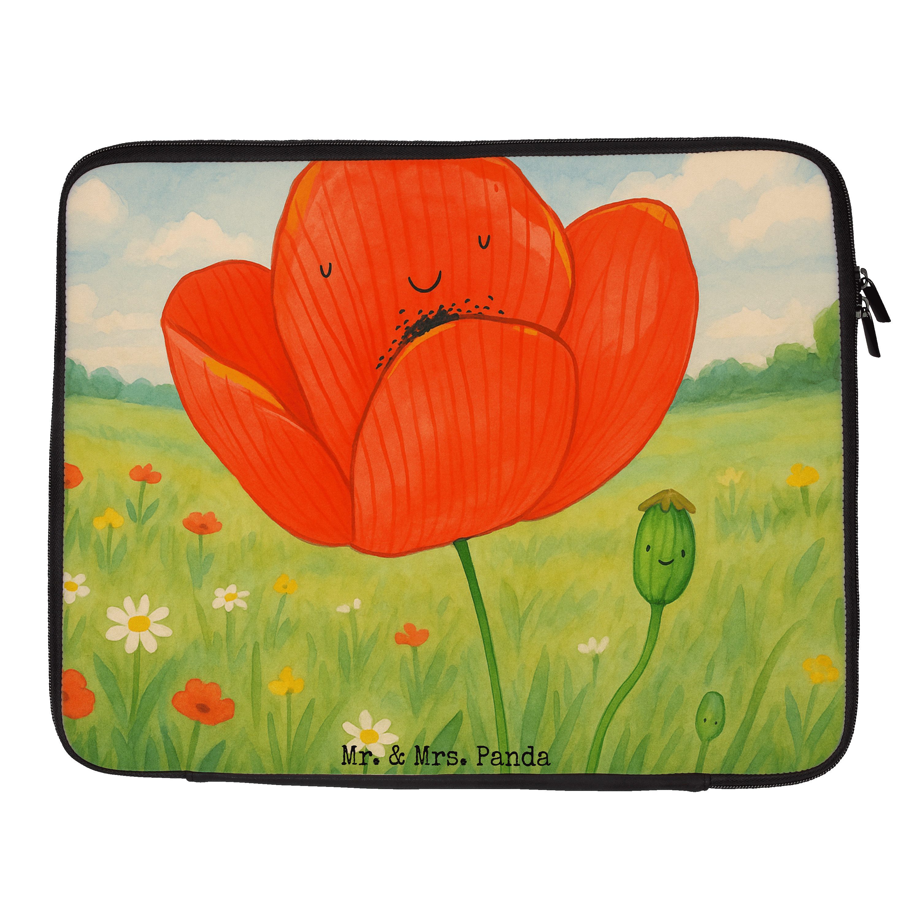 Mr. & Mrs. Panda Laptop-Hülle Blume Mohnblume Design, Laptop Tasche 13" 34 x 26,5 cm, Weiß, Noteboo, Notebook Sleeve Laptop Case Laptop Tasche