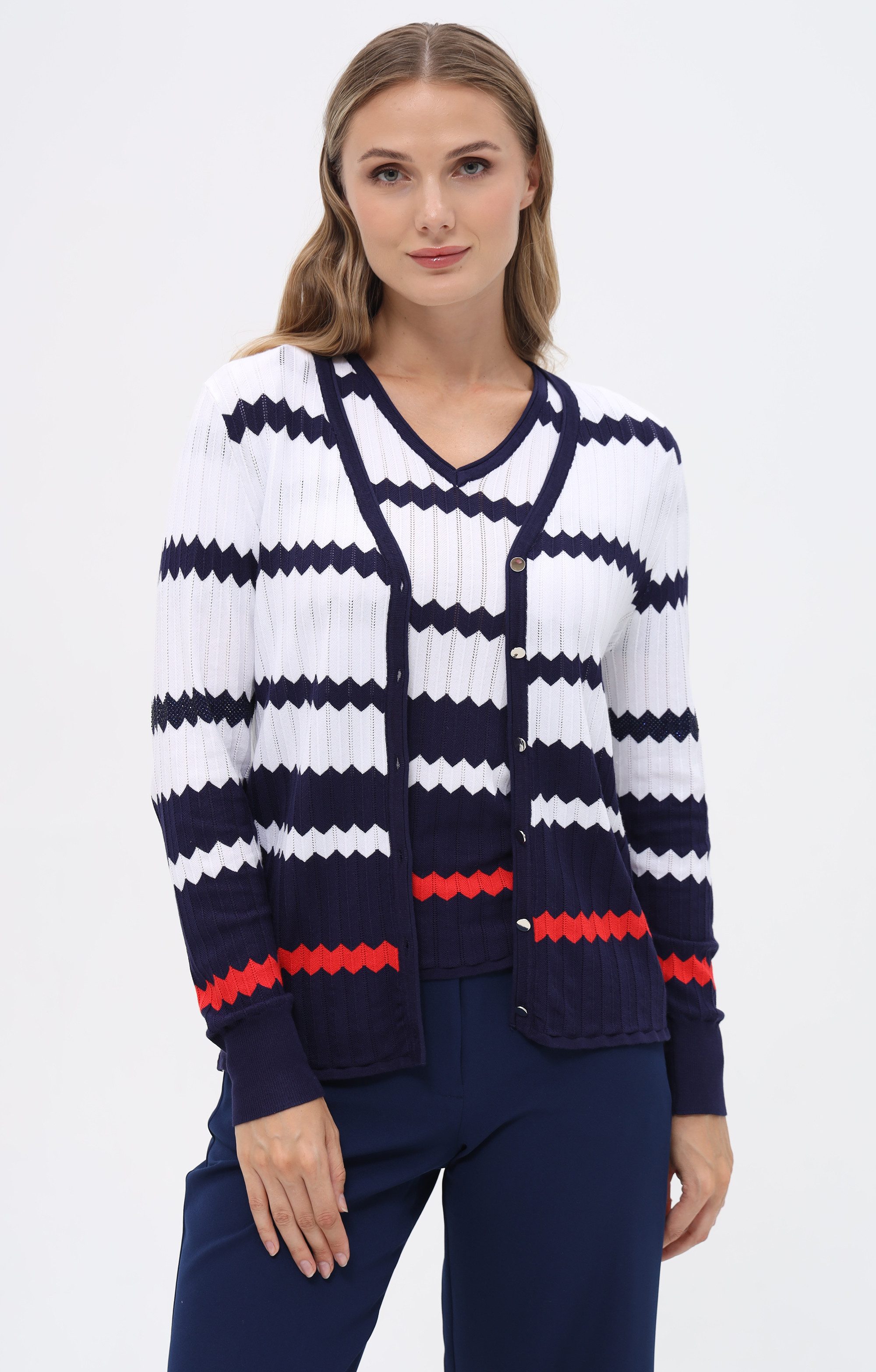Passioni Cardigan und Top mit Zick-Zack-Streifen-Design günstig online kaufen