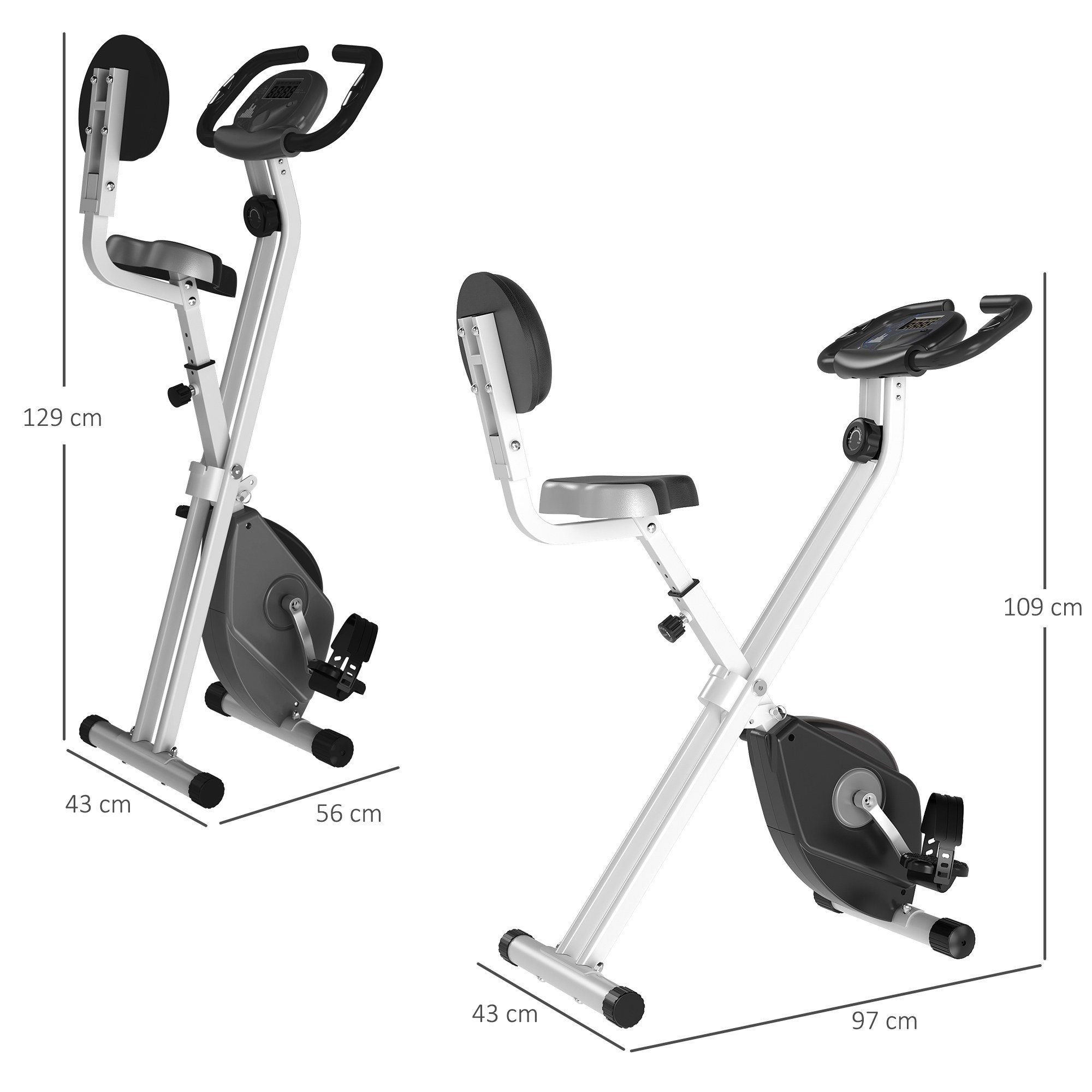 HOMCOM Heimtrainer mit 8 stufig einstellbarem Magnetwiderstand, höhenverstellbar (Schwungrad, 1-tlg., Fahrradtrainer), für Wohnbereich, Schwarz+Grau
