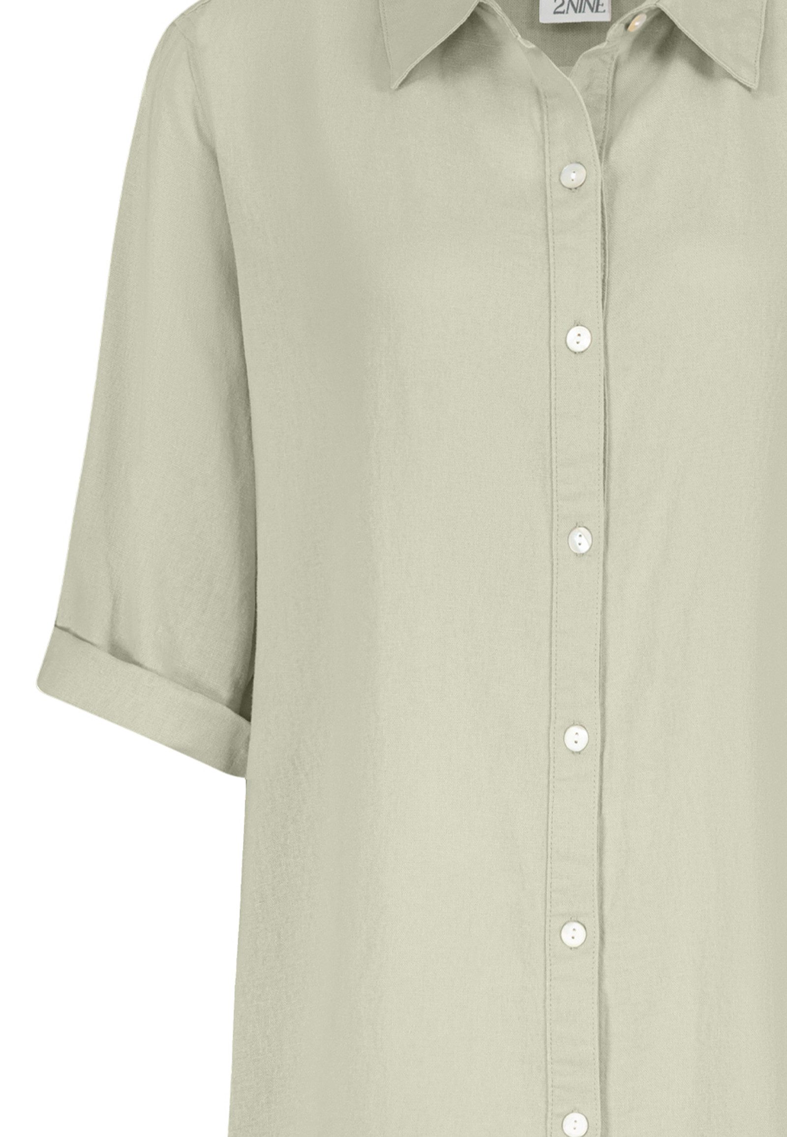 Eight2Nine Shirtkleid Kurzarm Knopfleiste Gerade Passform Elegantes Design für Damen (lang, 1-tlg) Leinen Normal Fit Kentkragen Kurzarm Einfarbig atmungsaktiv