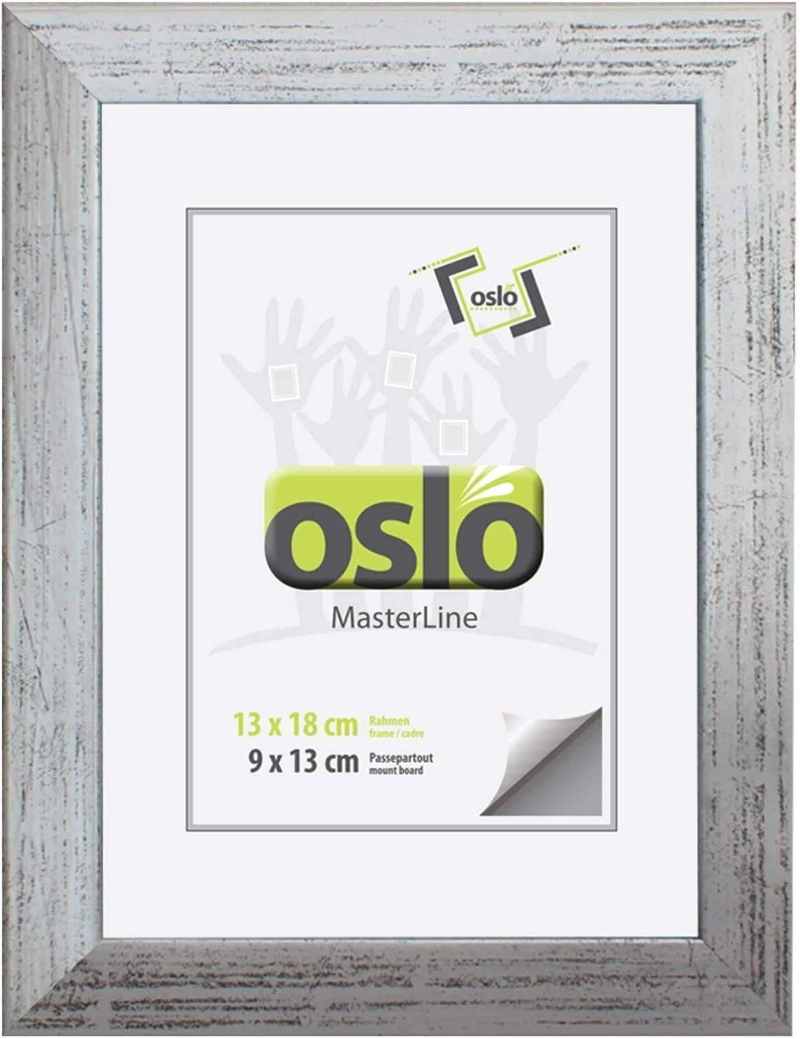 Oslo MasterLine Bilderrahmen Bilderrahmen Holz massiv FSC-zertifiziert Echtglas Hoch und Querformat, 13x18 silber