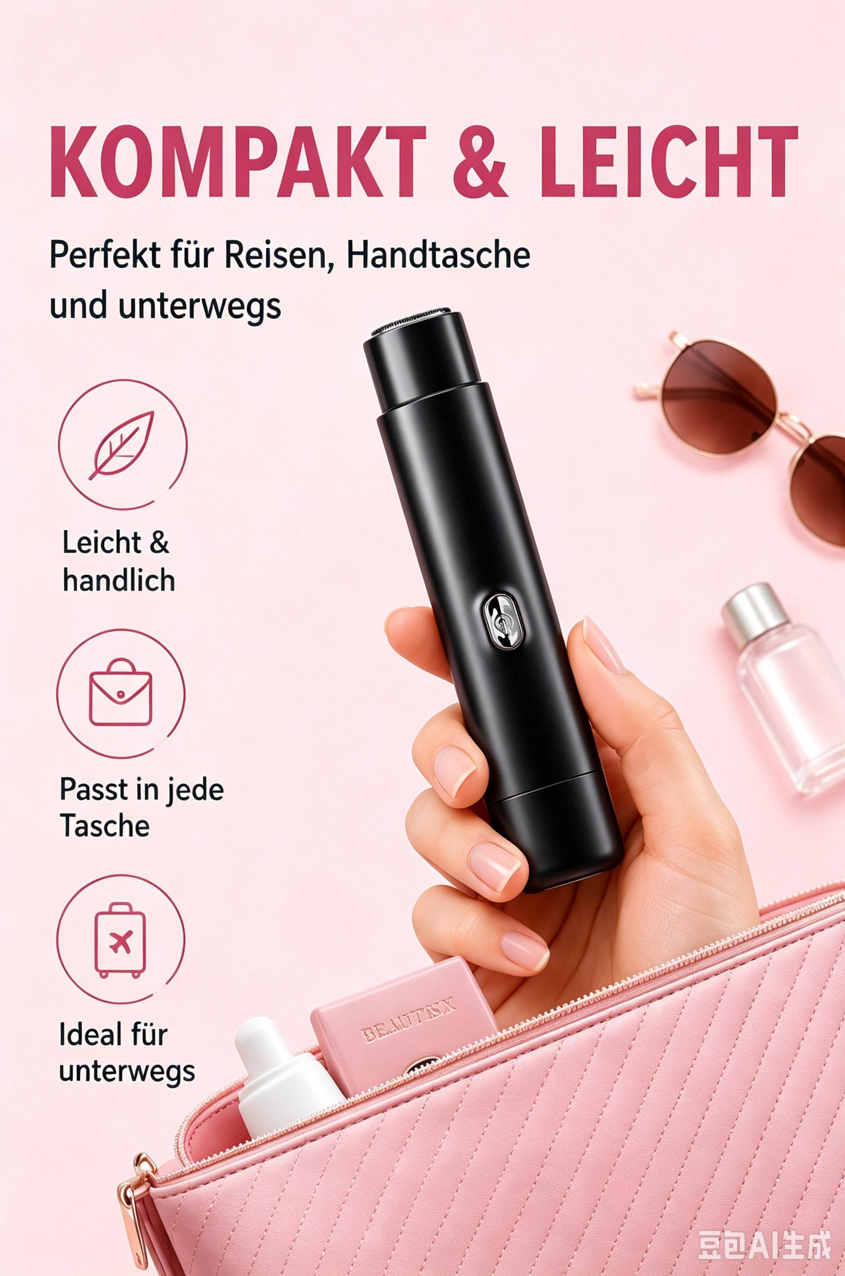 Fyrove Körper- und Bikinitrimmer 2-in-1 Damen, Trimmer + Folienrasierer, USB-C, LED, 5 Aufsätze, Rosa
