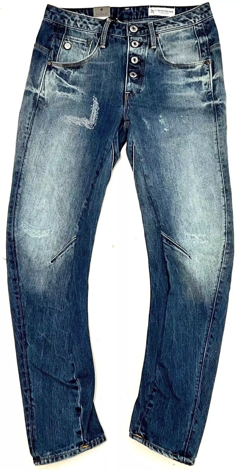 G-STAR Tapered-fit-Jeans G-Star ARC 3D Low Boyfriend Restored Hadron Denim RRR Damen Джинсы, Distressed Optik, Knöpfe, RIP. RESTORED. REPEAT
