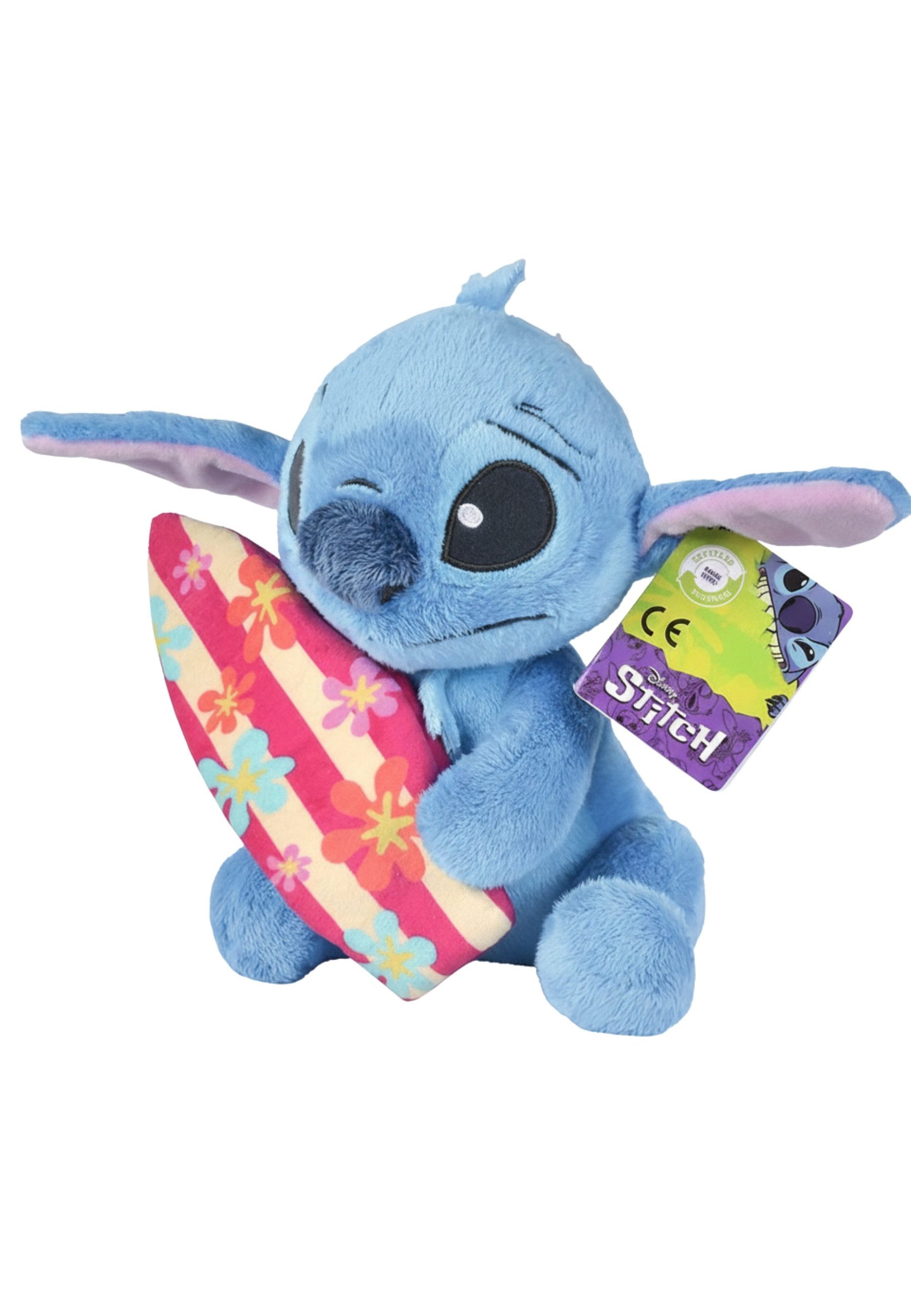 Disney Kuscheltier STITCH – Stitch mit Surfbrett Plüschfigur 25cm (Set)