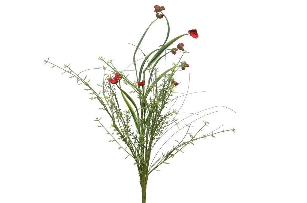 Kunstblume Ranunkelstrauß mit Gräser Kunstzweig Kunstblume Kunststrauß rot, Kaemingk