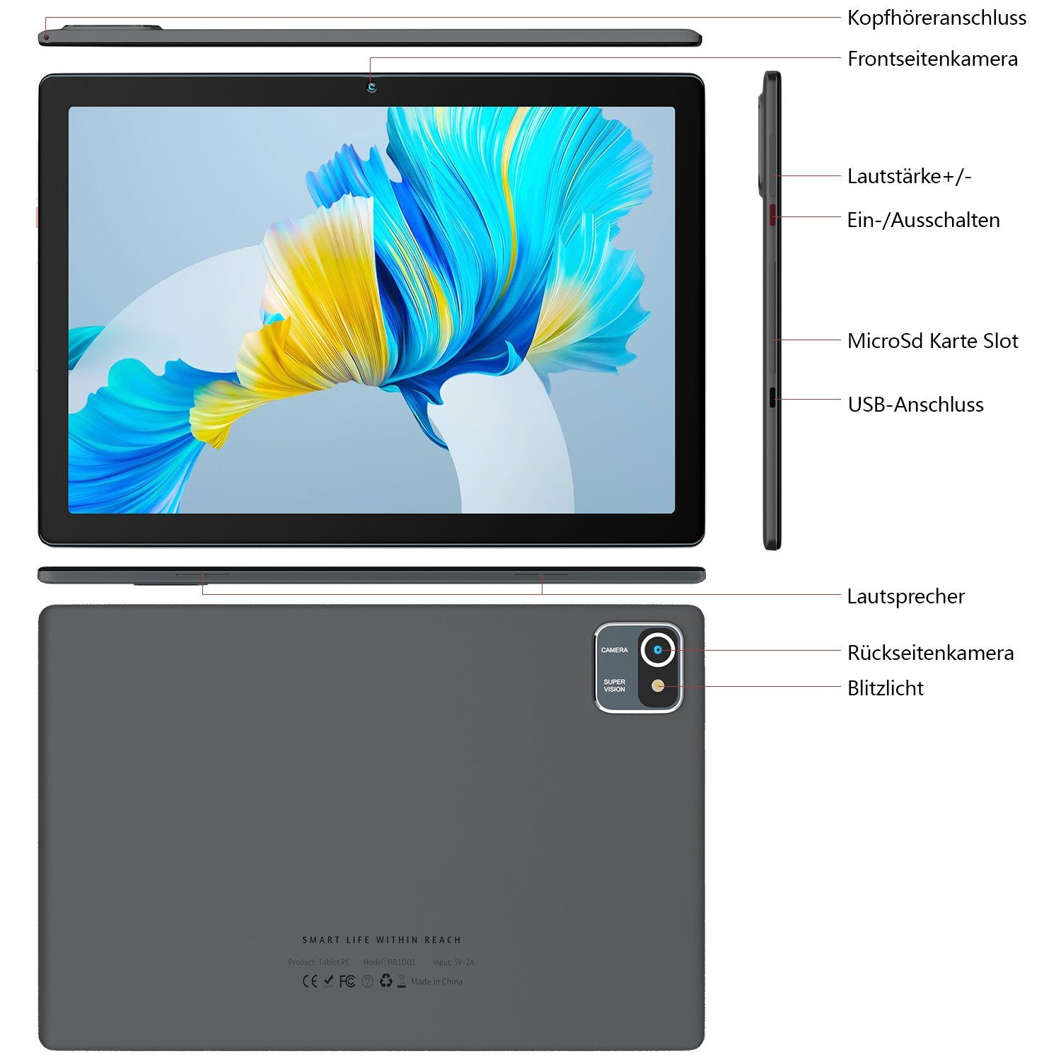 GB, 12, BUFO grau MB1001 32 Android Auflösung) Tablet (10,1", hohe