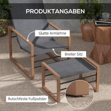 Outsunny Sitzgruppe Terrassenstuhl mit Hocker Balkonstuhl, (Gartenmöbel-Set, 2-tlg., Gartenstuhl-Set), Mesh-Bezug, Metallrahmen, Dunkelgrau