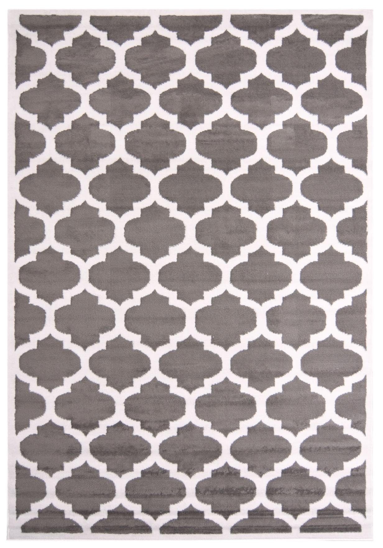 Mazovia, 140 Fußbodenheizung, 7 70 Geometrische Muster mm, Modern x Teppich Geeignet Designteppich Kurzflor Kurzflor, cm, Höhe für - grau