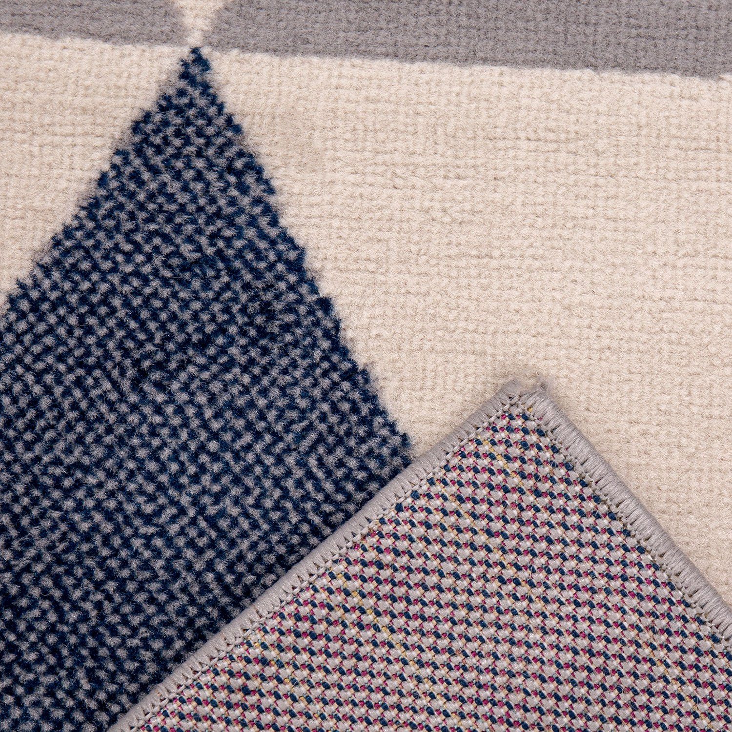 Vimoda Teppich Teppich Wohnzimmer kurzflor Blau Dreieck Muster, Rechteckig, Teppich Schlafzimmer Blau