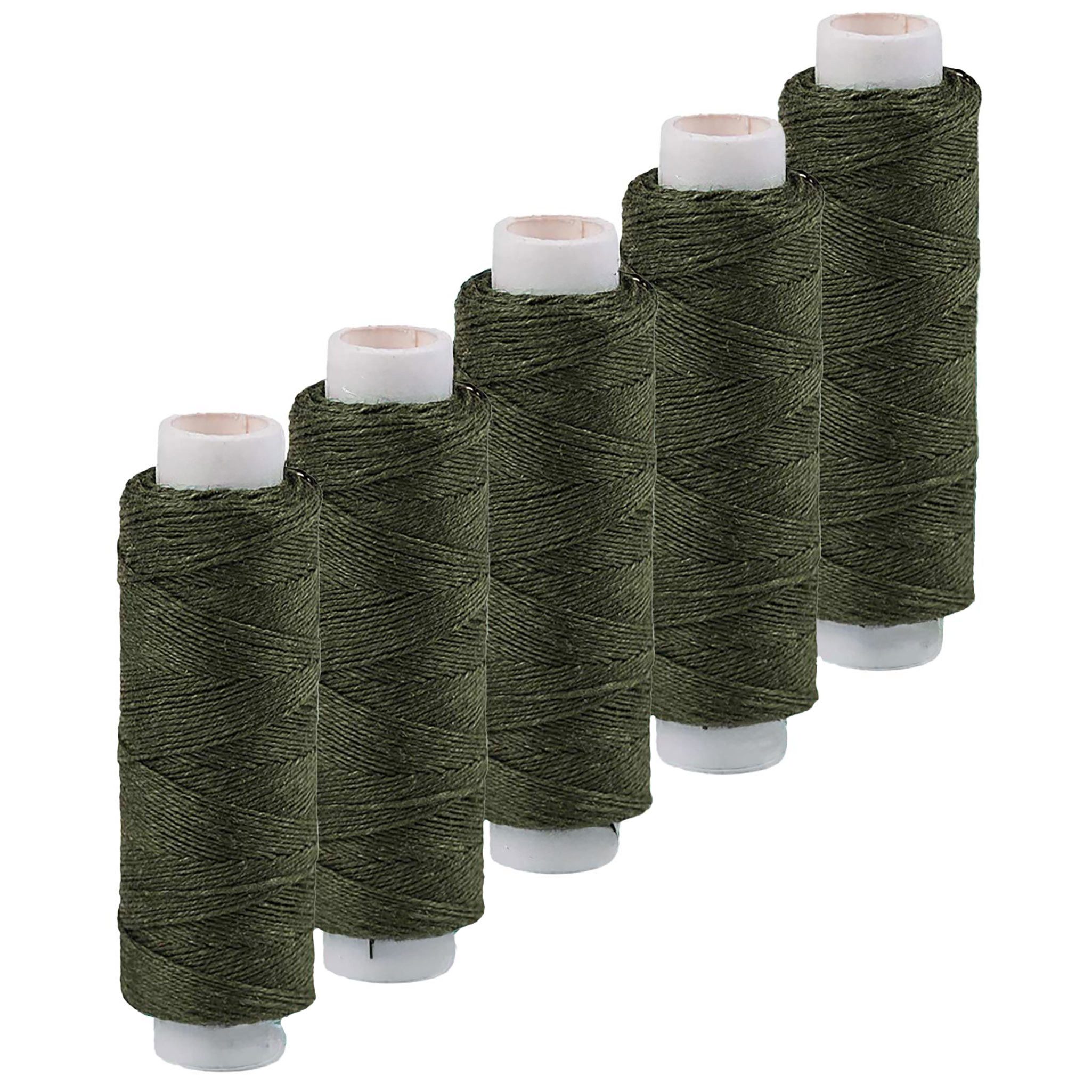 maDDma 5x50m Leinen Garn Leinenzwirn Flachs Nähfaden robust Zwirn, 250 m (5er-Pack), moosgrün