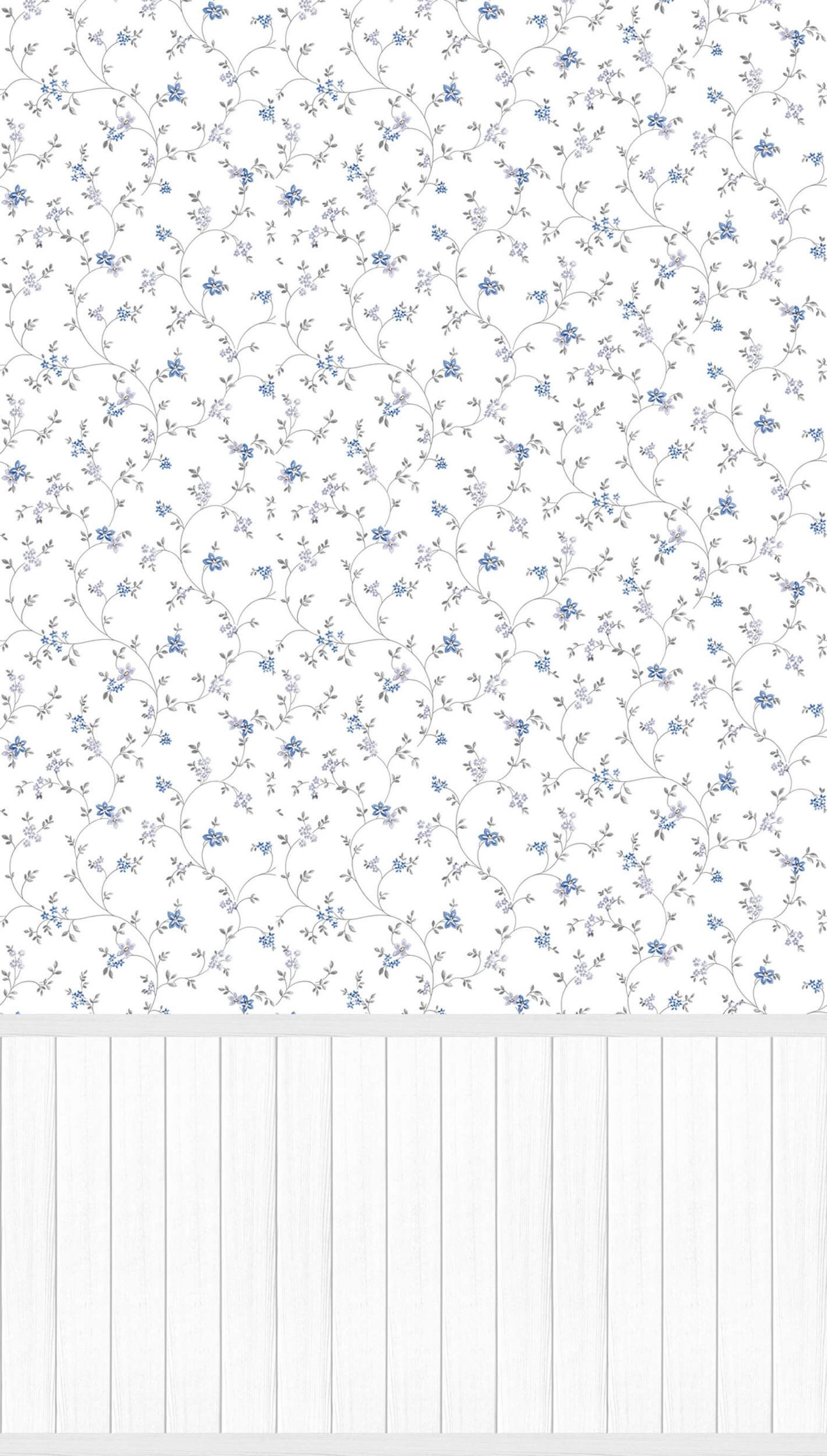 Profhome Fototapete 398052-GU Vliestapete Blumen matt creme creme-weiß grün, geprägt, (1 Rolle, 4,45 qm), heißgeprägte Vliestapete, blau