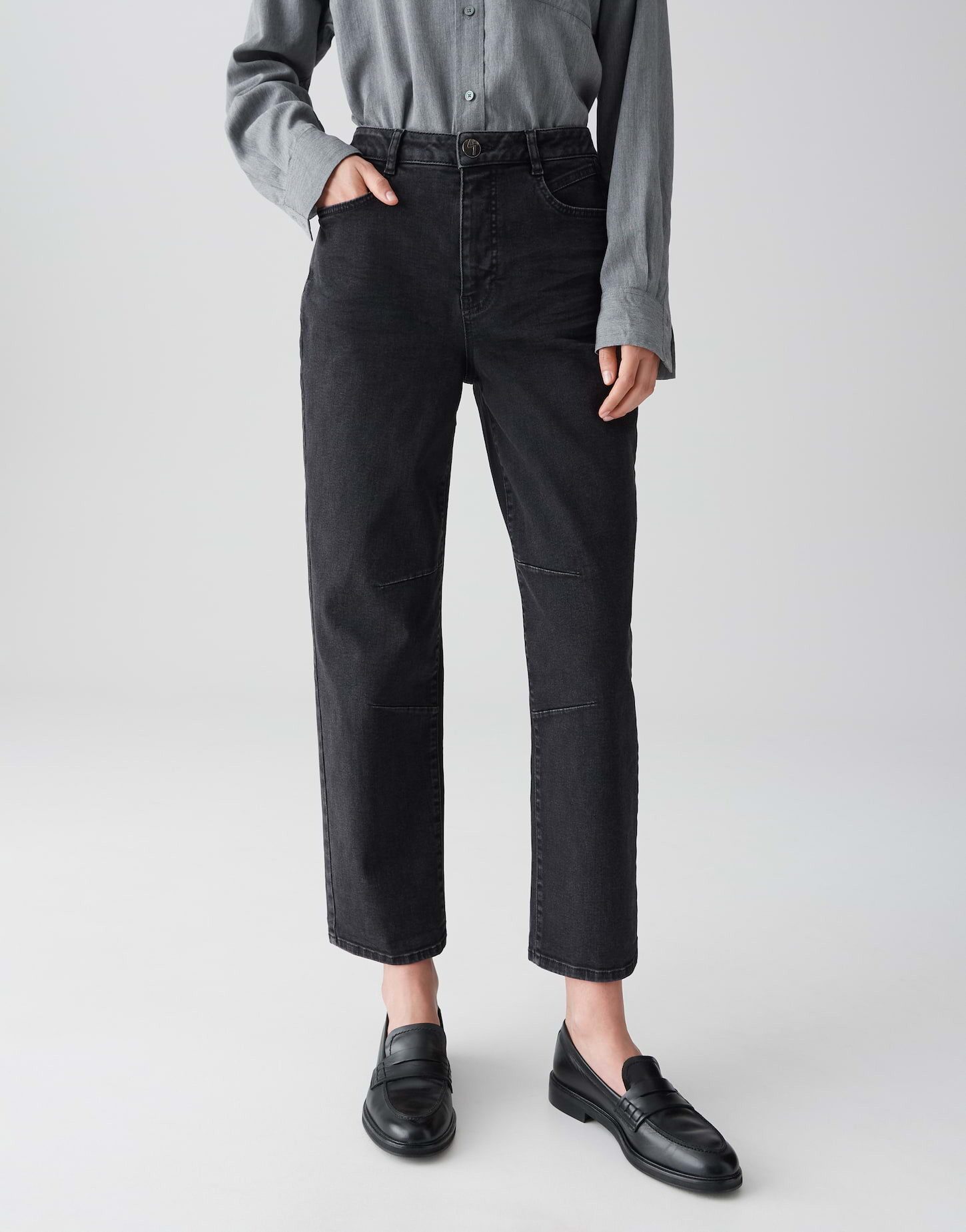 OPUS Relax-fit-Jeans LISSIE CITY aus nachhaltigem BCI Cotton Mix Tapered Fit, Cropped, leichte Used-Effekte