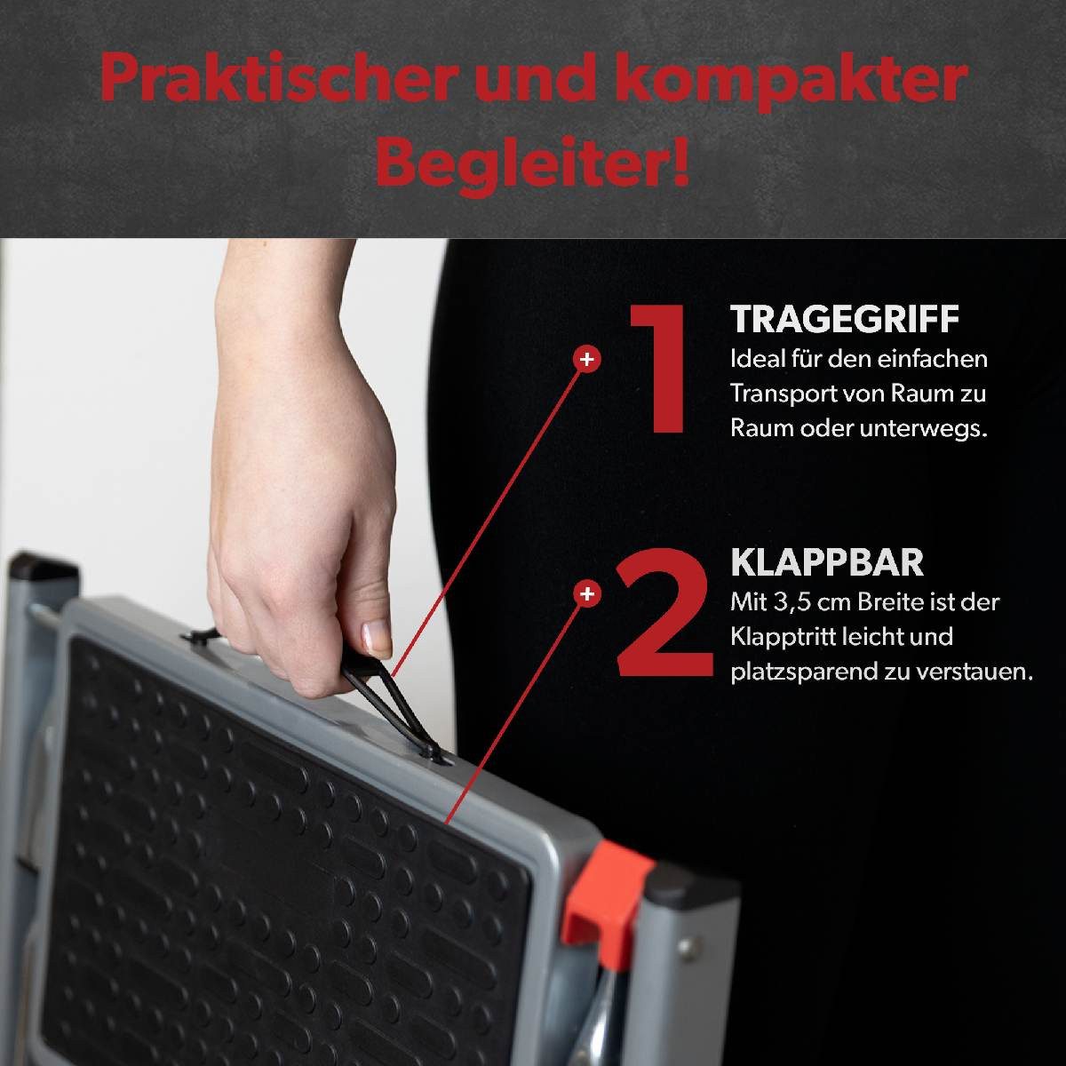 siwitec Trittleiter Mini Klapptritt aus Stahl - 2-stufig - anthrazit - GS geprüft (Wahlweise in Weiß oder Anthrazit erhältlich), 2 Stufen – Bild 3 von 5