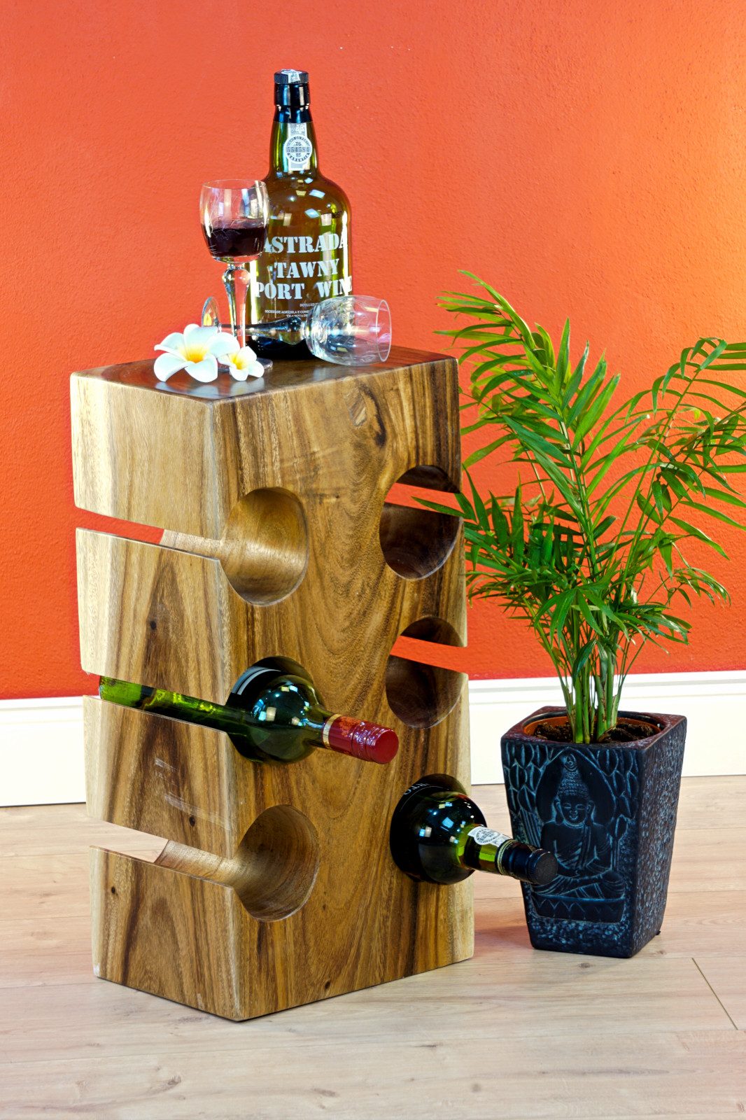 Kinaree Weinregal Holz Weinregal und Beistelltisch, aus Akazie