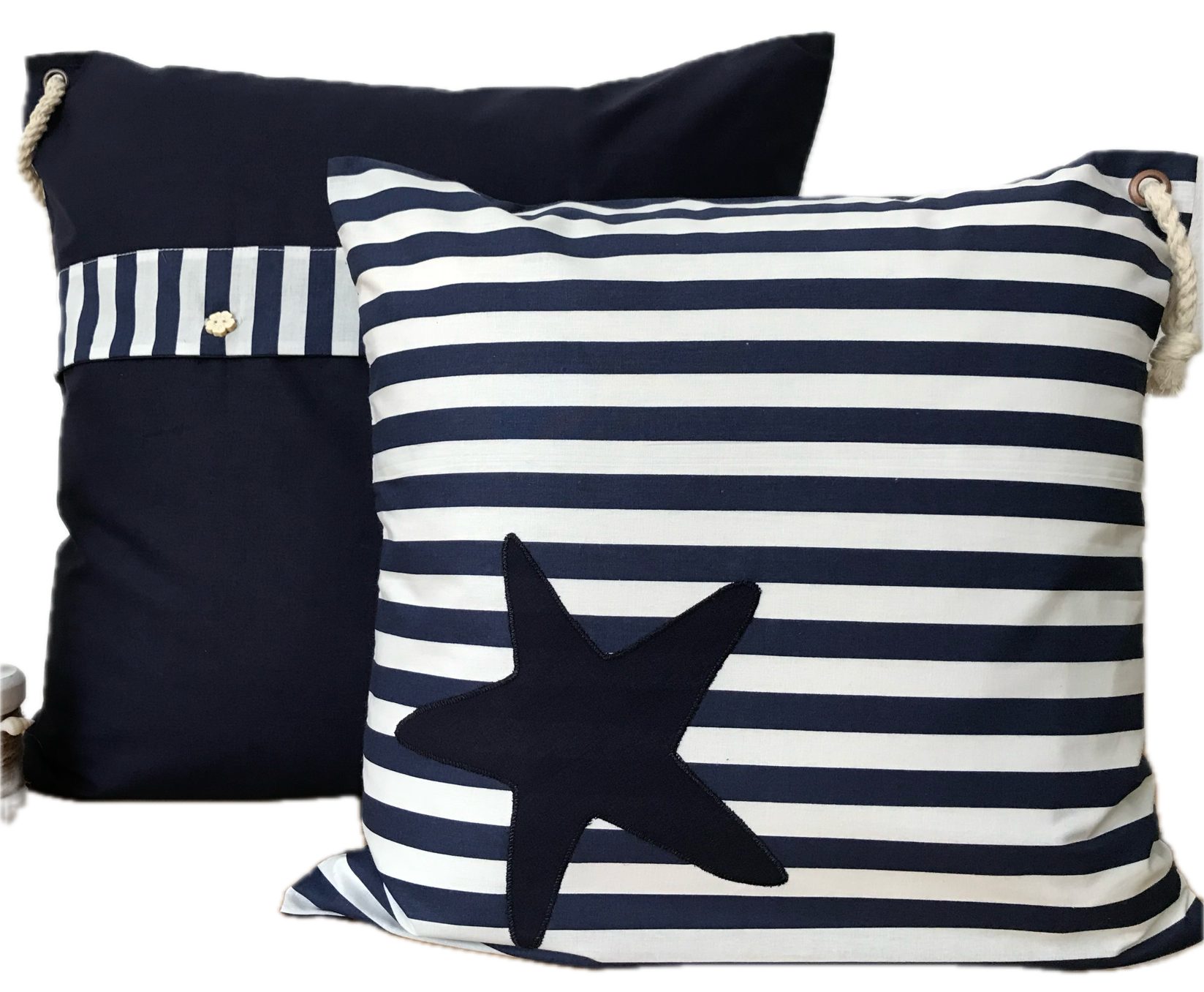 Ammerkind Dekokissen Maritime Kissenhülle, Kissenbezug *Seestern* blau gestreift, 100% Handarbeit, Kissenhülle ohne Füllung