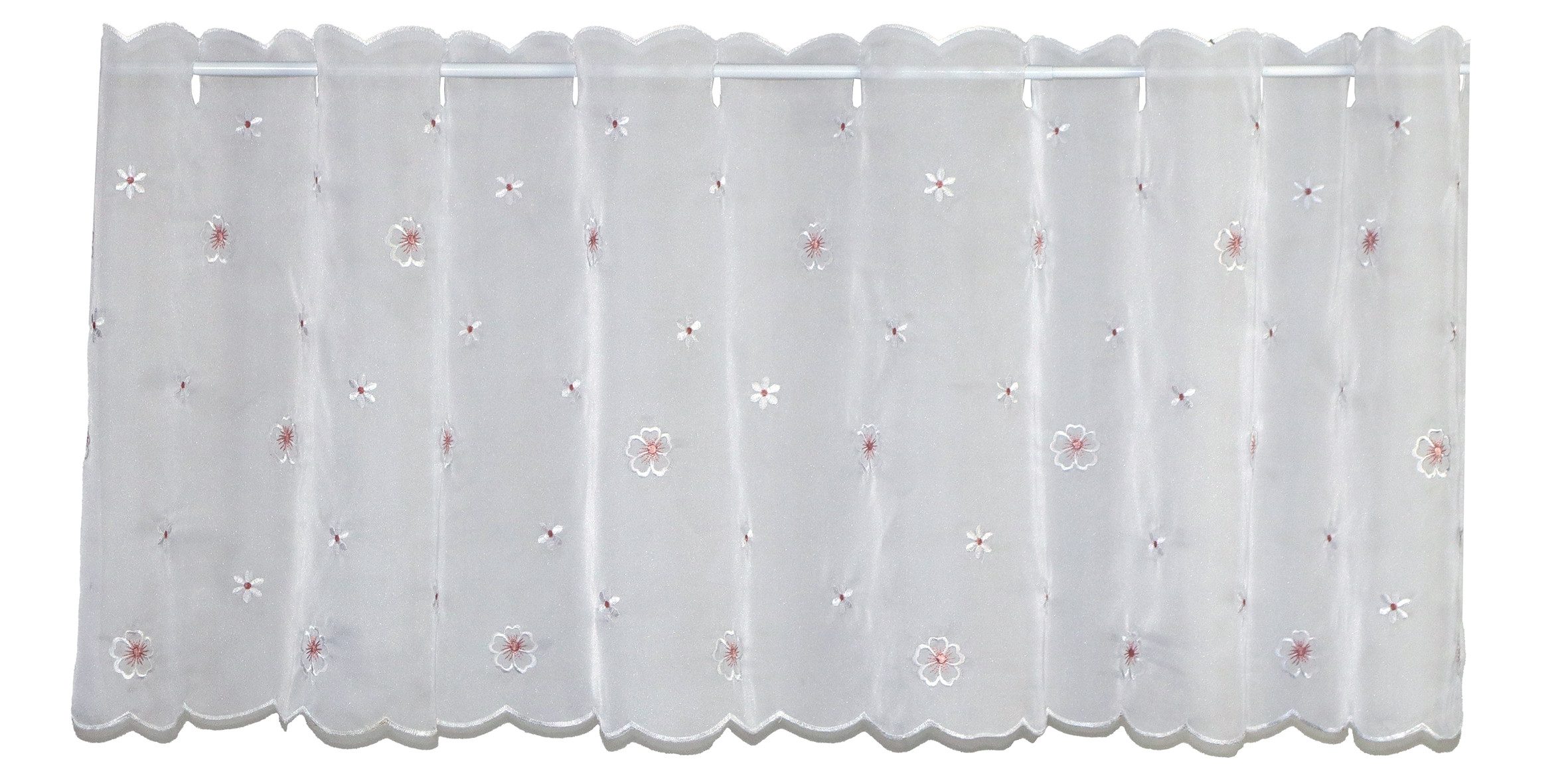 EXPERIENCE Scheibengardine Bistrogardine transparent mit rosa-weißer Blütenstickerei, Stangendurchzug, halbtransparent