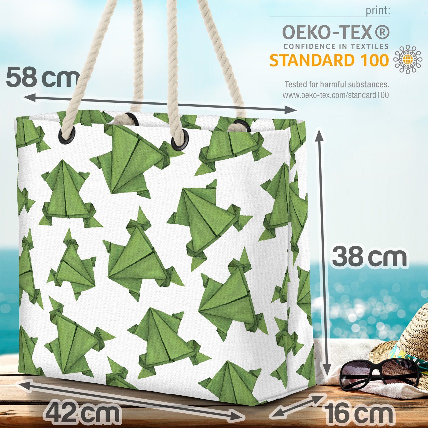 VOID Strandtasche (1-tlg), Dekoration Frösche gr Muster Origami Frösche Origami Hobby Deko Hobby