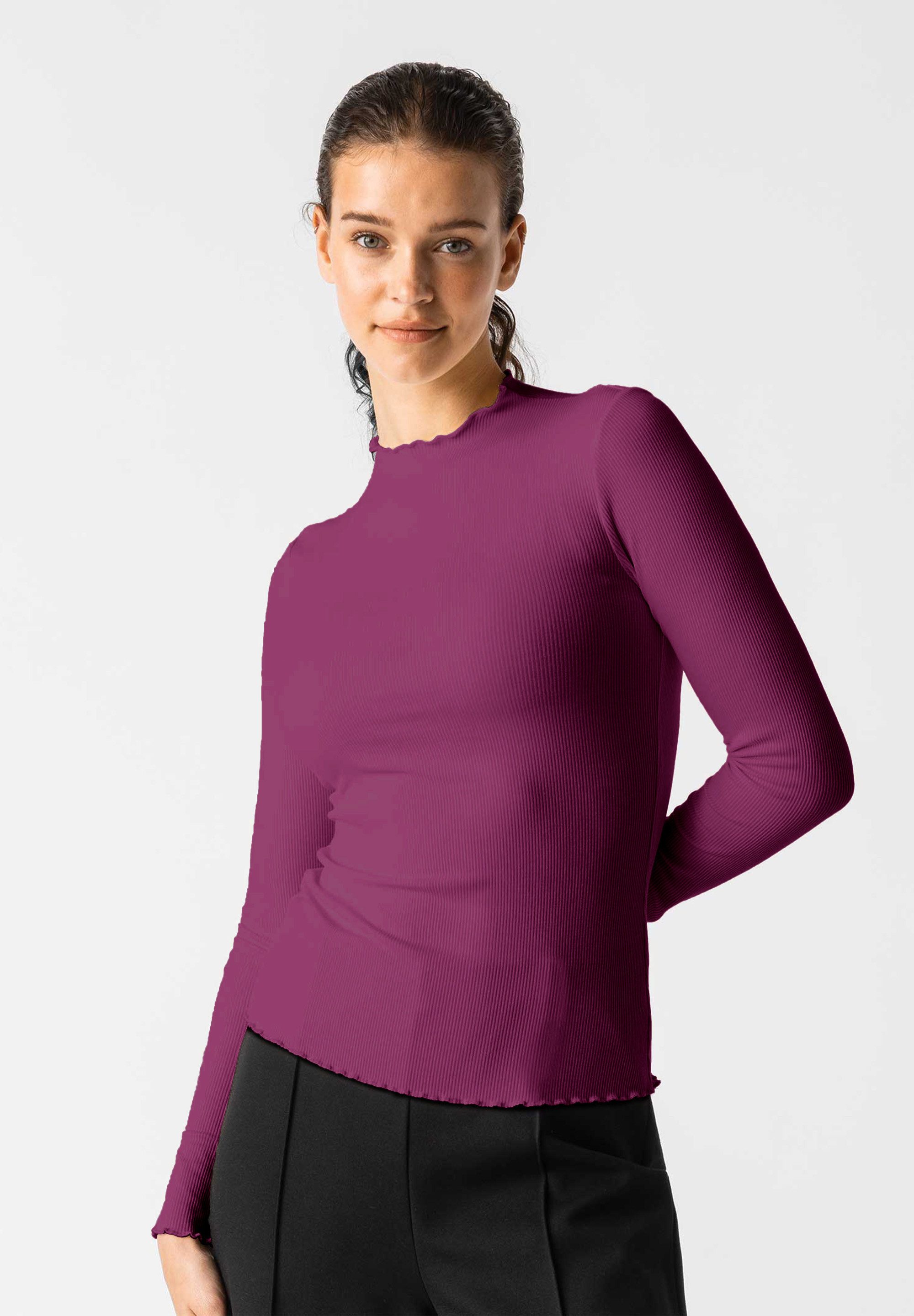 Les Lunes Langarmshirt Fleur Wellensaum, figurbetont, günstig online kaufen