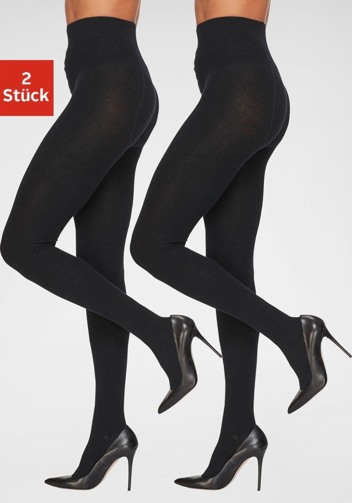 Lavana Strickstrumpfhose Rippenstrümpfhose mit breiter Rippe (Packung 2 St) in modischem Ripp-Strick