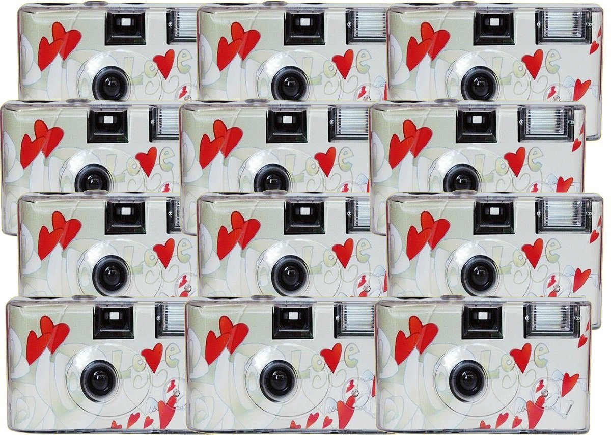 Photo Porst 12x Einwegkamera fliegende Herzen weiß MHD 12.2025 Einwegkamera