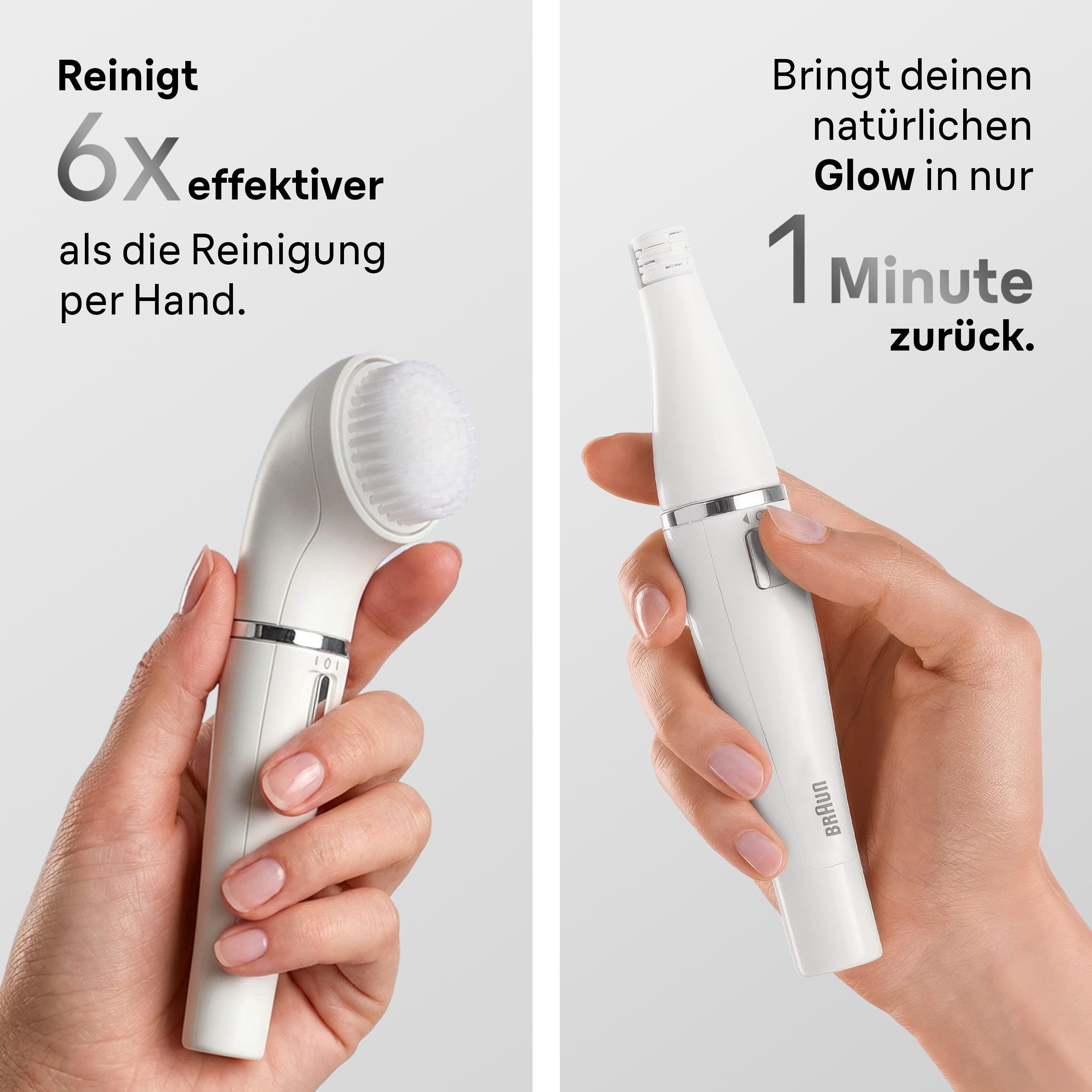 Braun Elektrische Gesichtsreinigungsbürste SE810, FaceSpa Gesichtsepilierer & Reinigungssystem, + 1 Extra, Weiß/Silber – Bild 5 von 5
