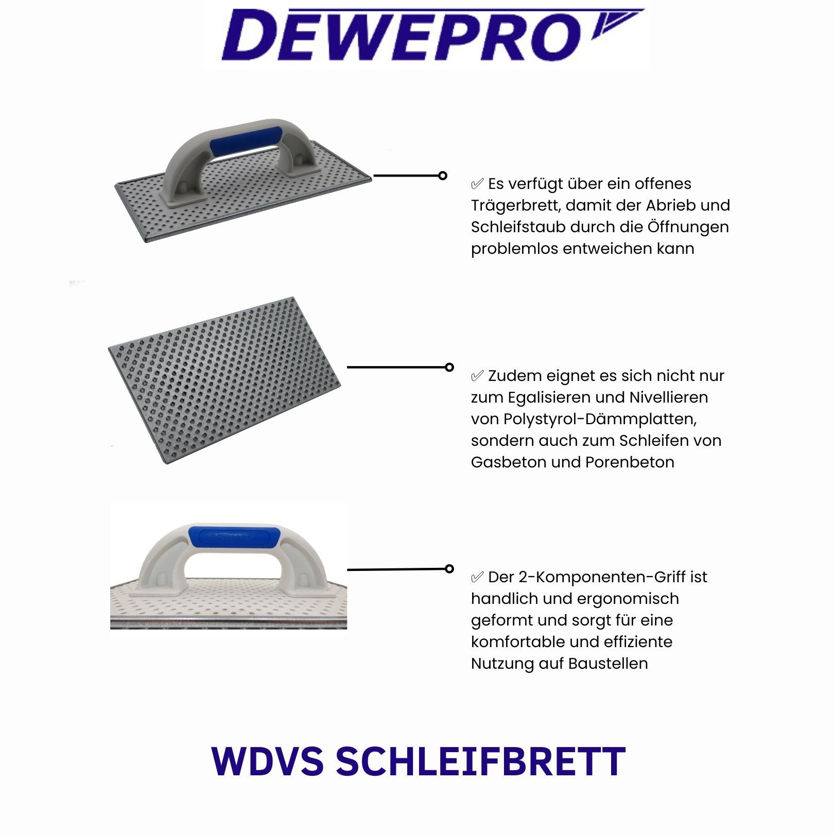 DEWEPRO Stahlblech-Raspelbelag Offener 1 St), Kunststoff 2er / WDVS-Schleifbrett 365x165mm, Raspel Raspelbelag offen (2er-Set, Set