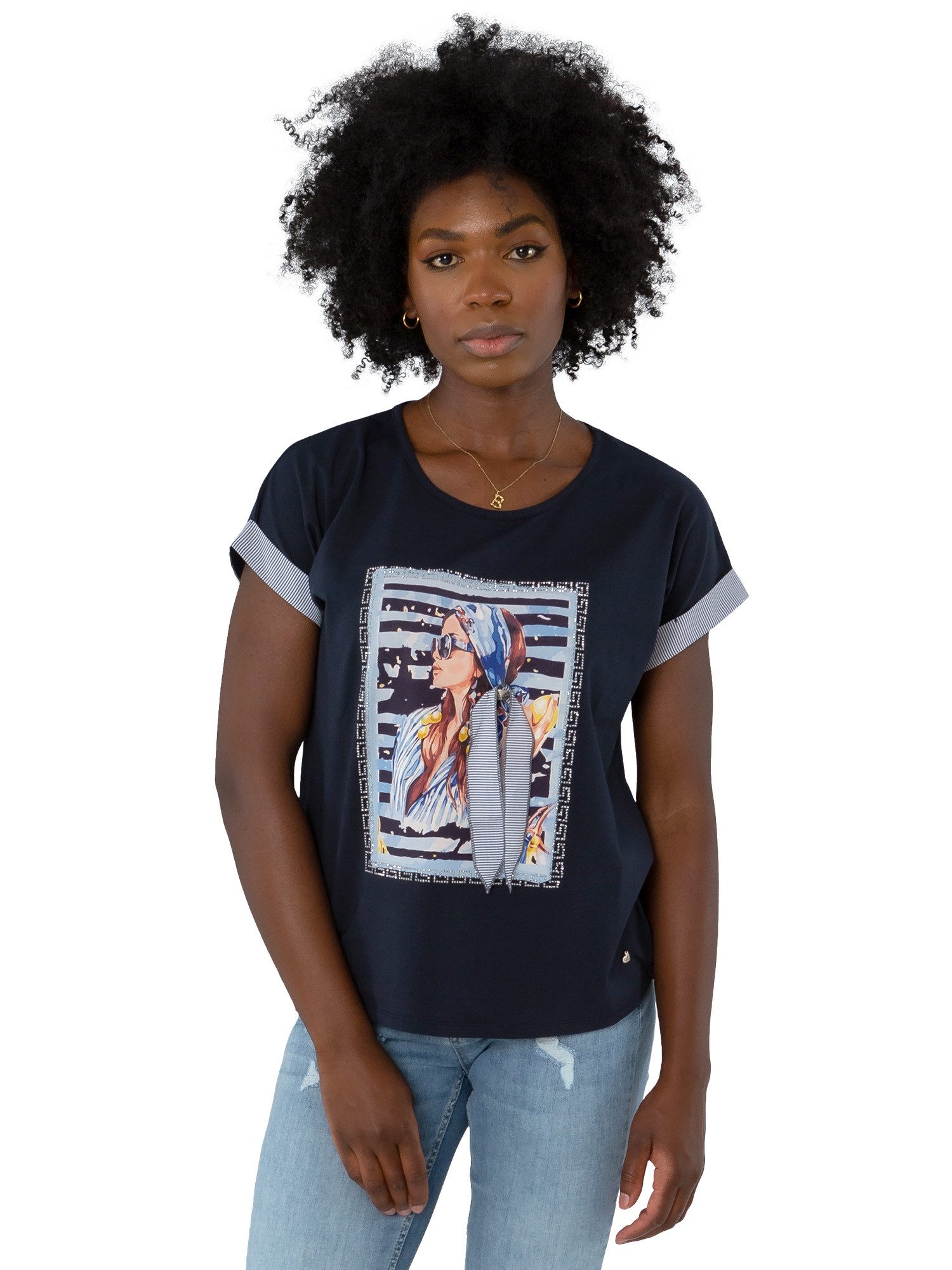 Gio Milano Kurzarmshirt G30-1111 mit Strass & Dekodruck – modisch & feminin