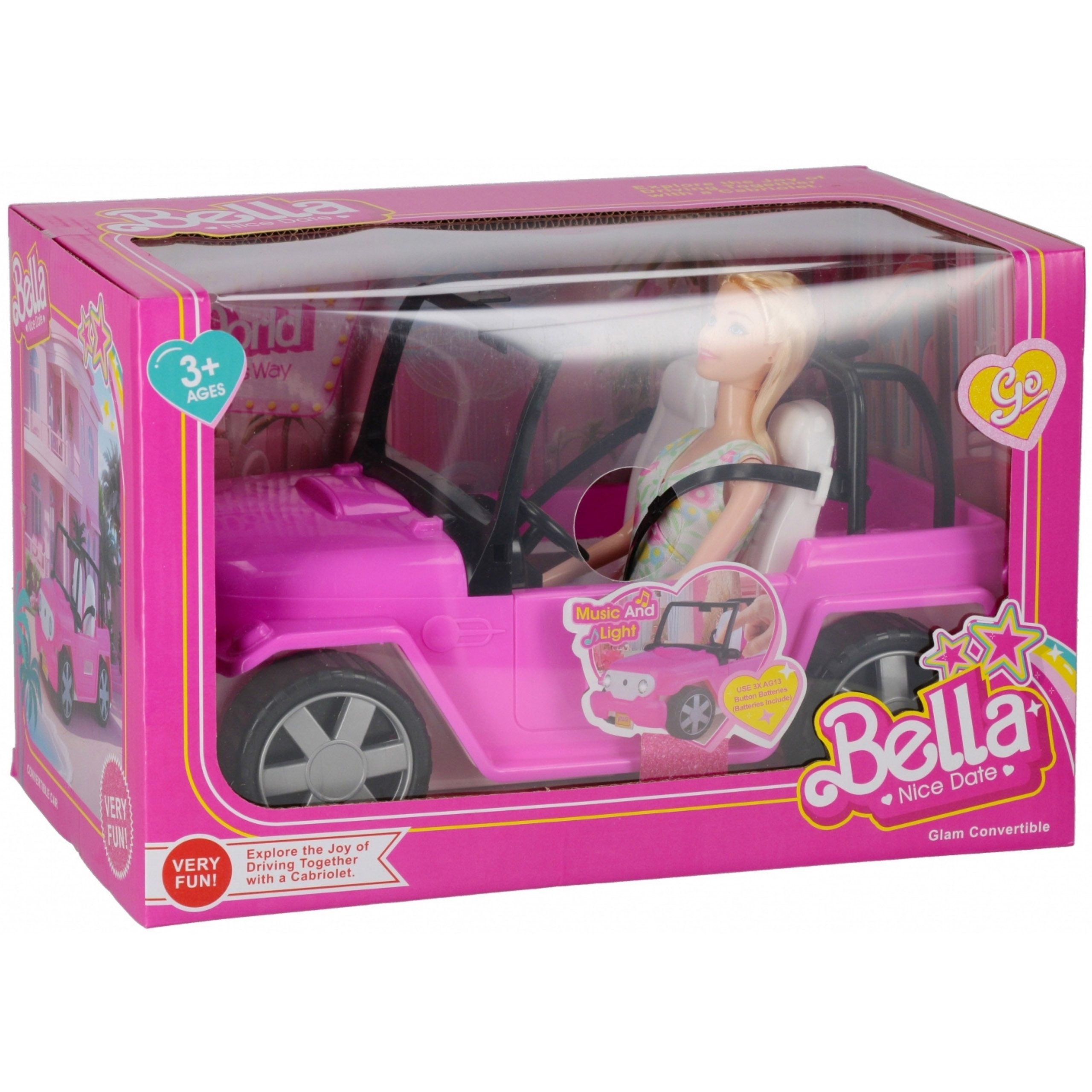 Sarcia.eu Puppenauto Rosa Puppenauto Cabrio + Puppe, mit Licht & Sound, Kinderspielzeug