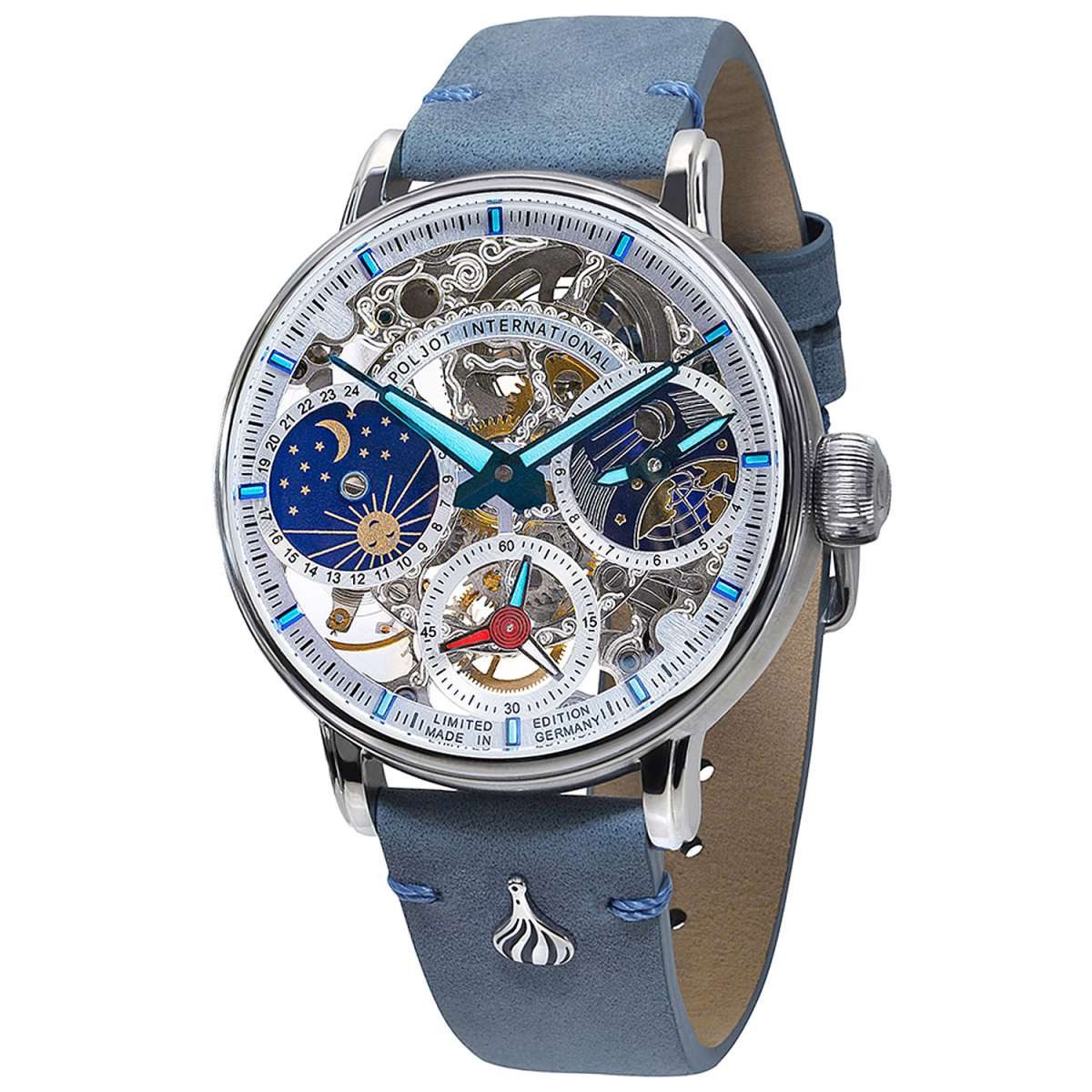 Poljot International Mechanische Uhr 9931.2940771, Herrenuhr Handaufzug Sputnik Graublau/Türkis