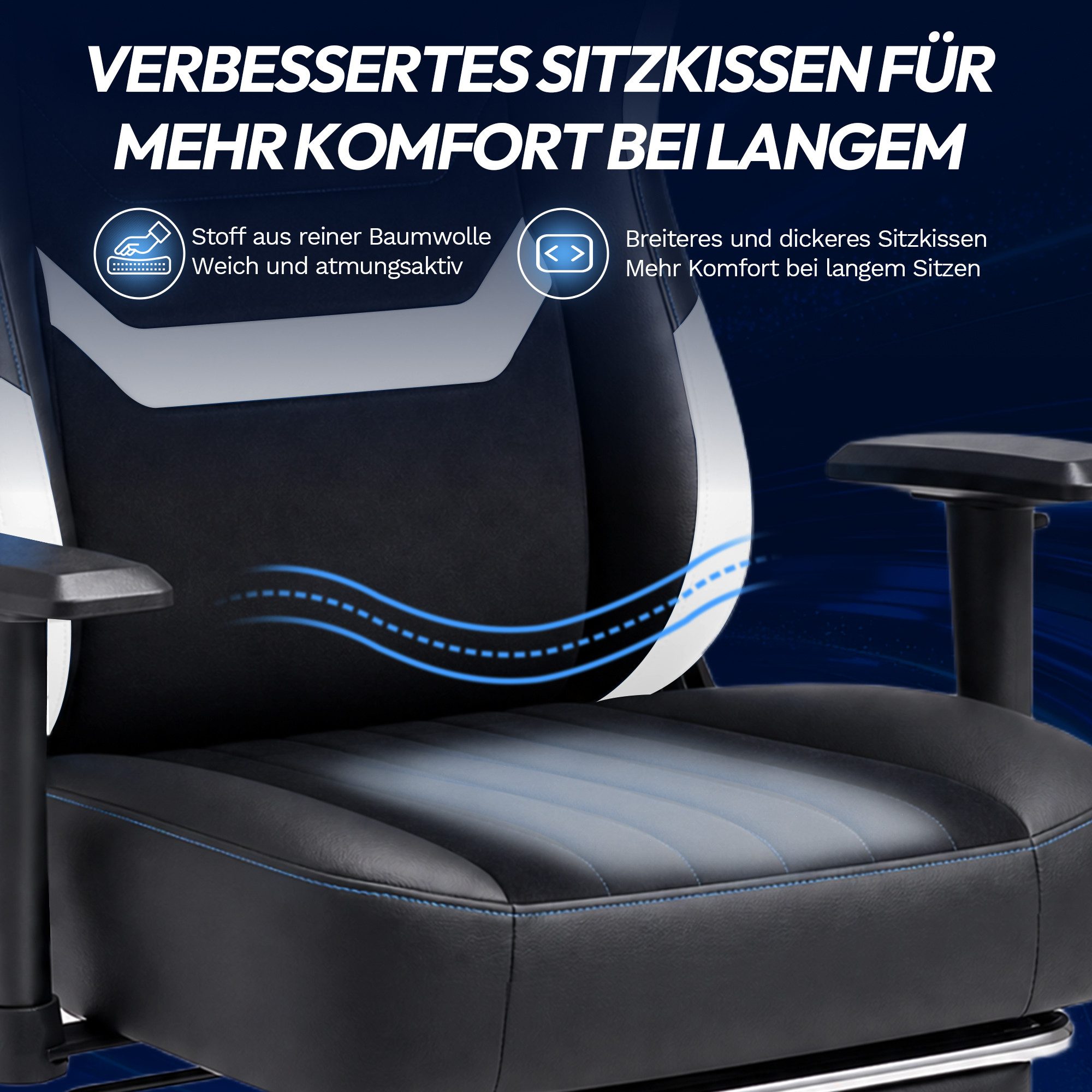 HOMALL Gaming-Stuhl mit Federkern,Komfort für Büro & Gaming,90-165° Rückenlehne,bis 180 kg, gaming stuhl mit Fußstütze,breites & dickes Sitzpolster – Bild 3 von 5