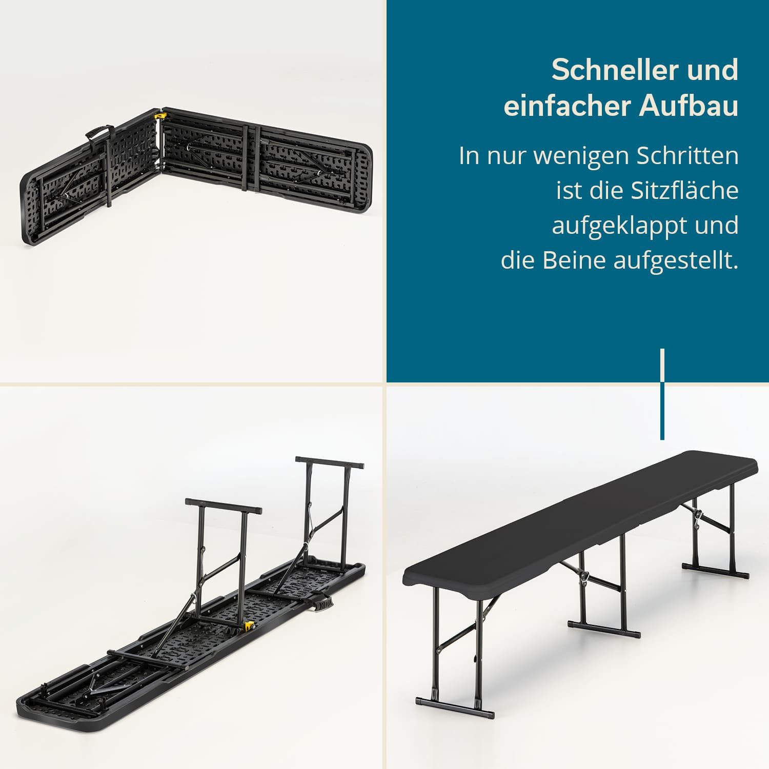 Skandika Gartenbank Set 2x klappbare Bänke Masi, bis zu 300 kg Belastbarkeit (2-geteilte Sitzfläche (faltbar), Anti-Rutsch-Füße, Tragegriff), bis 300 kg, recyceltes HDPE-Material, Stahlgestell