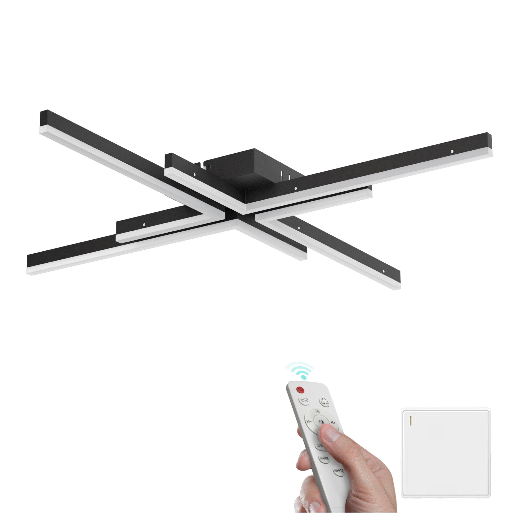 Mai & Mai Deckenleuchte LED Deckenlampe Zimmerlampe in Schwarz Stufenlos dimmbar 3000-6400K, LED-Deckenlampe mit zwei Bedienungsmöglichkeiten